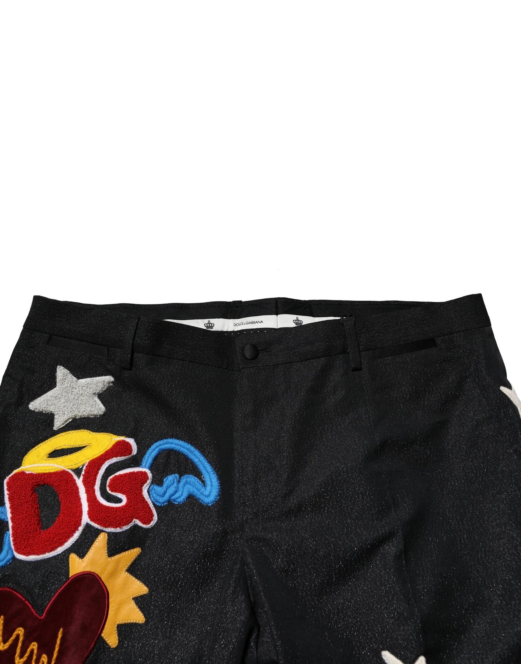 Dolce &amp; Gabbana Black Graphic Embroidery Men Pants