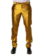 Dolce &amp; Gabbana Yellow Silk Tapered Dress Men Pants