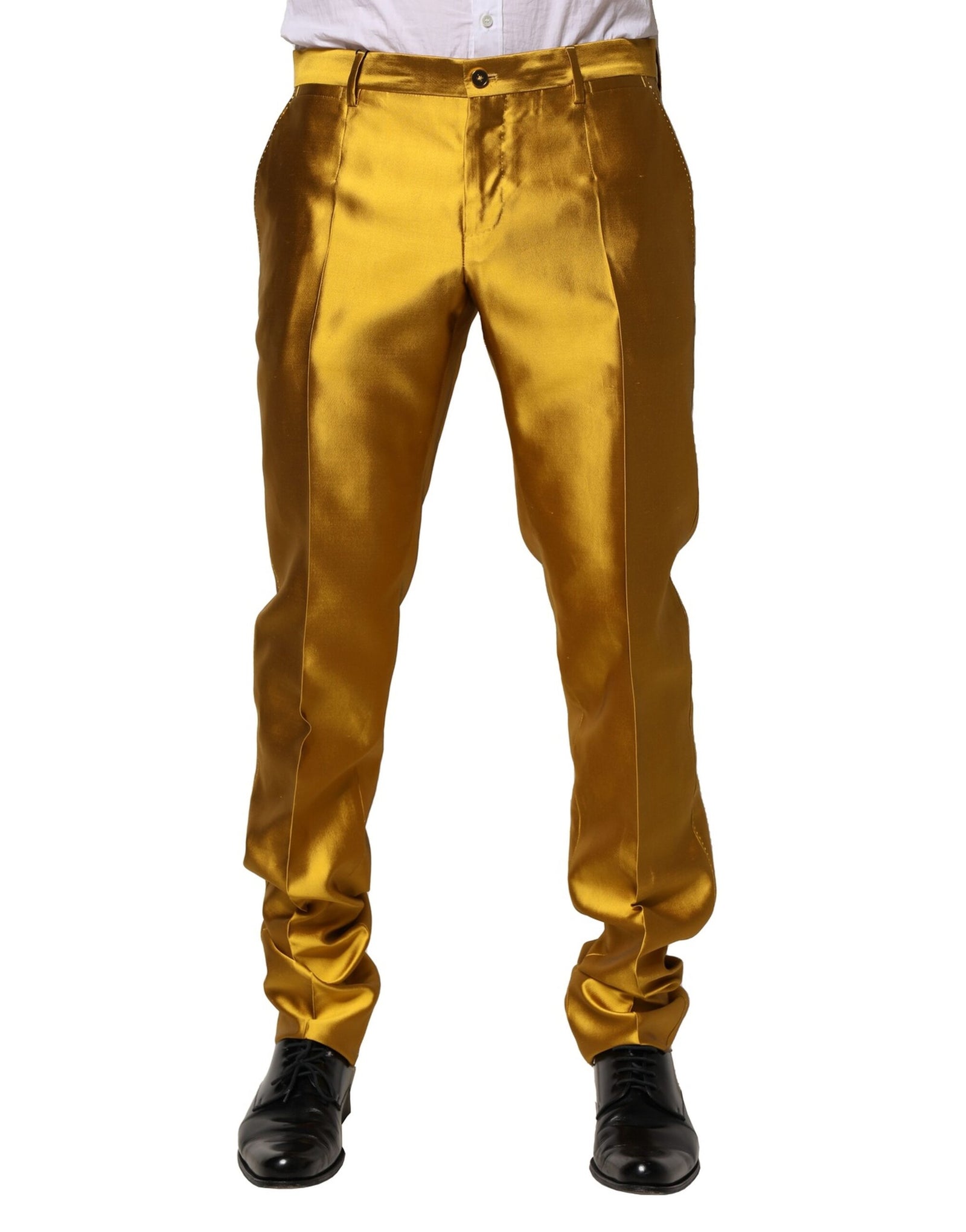 Dolce &amp; Gabbana Yellow Silk Tapered Dress Men Pants
