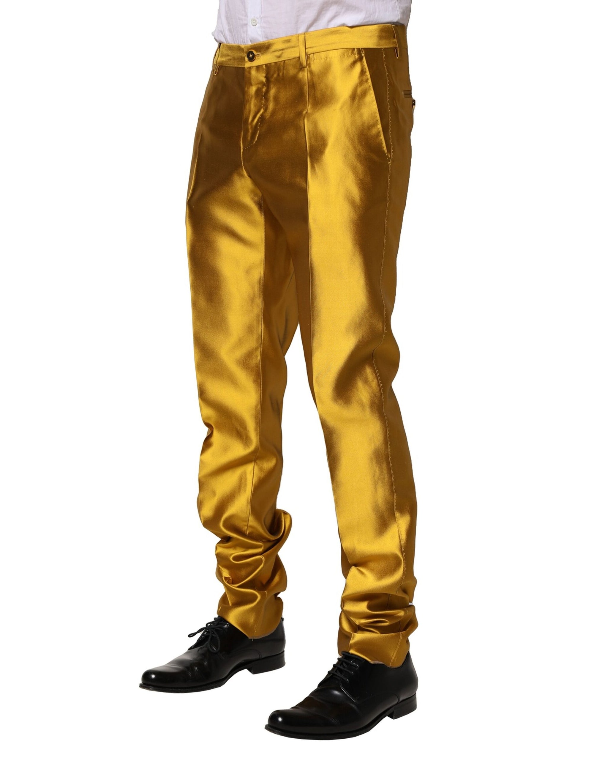 Dolce &amp; Gabbana Yellow Silk Tapered Dress Men Pants