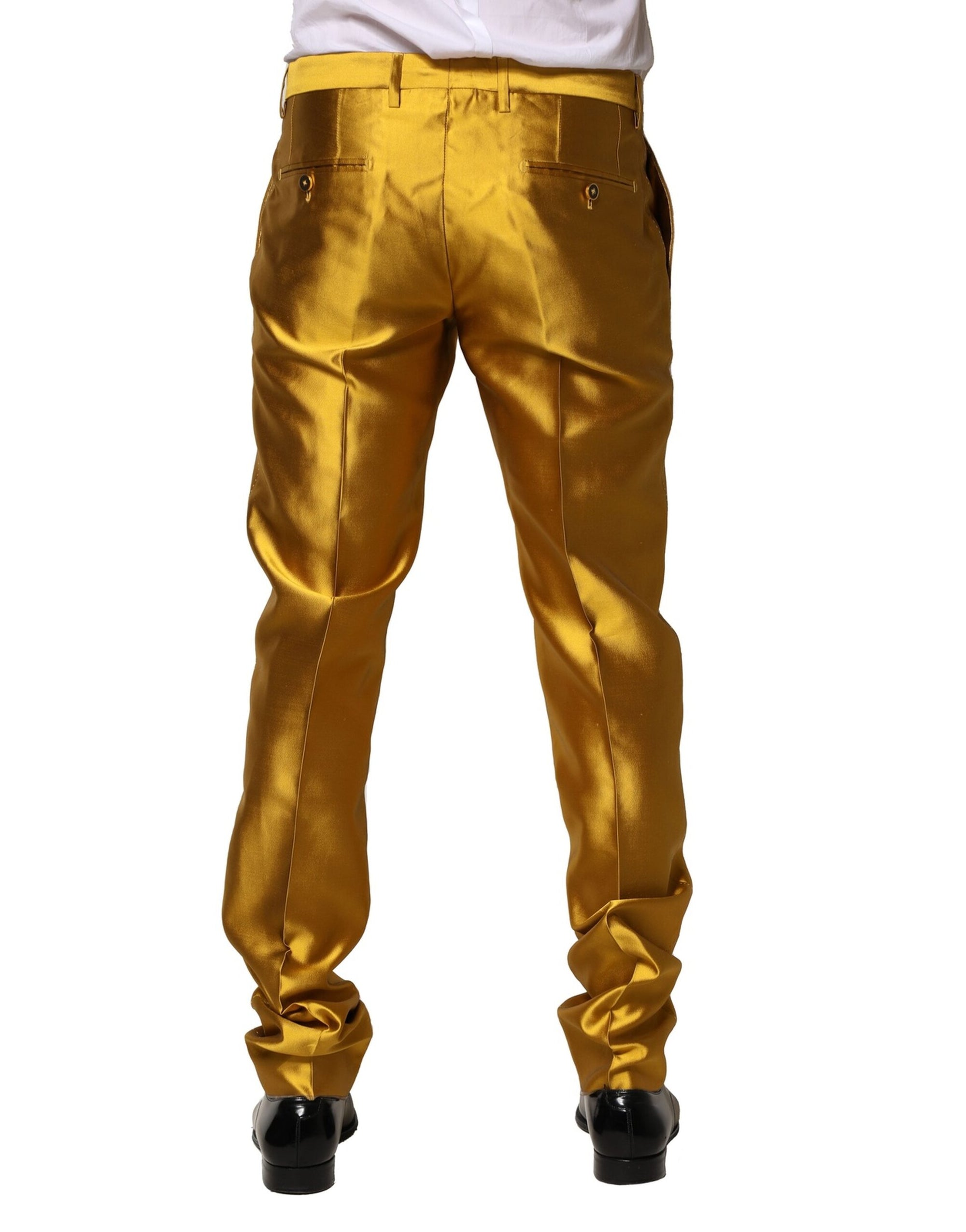 Dolce &amp; Gabbana Yellow Silk Tapered Dress Men Pants