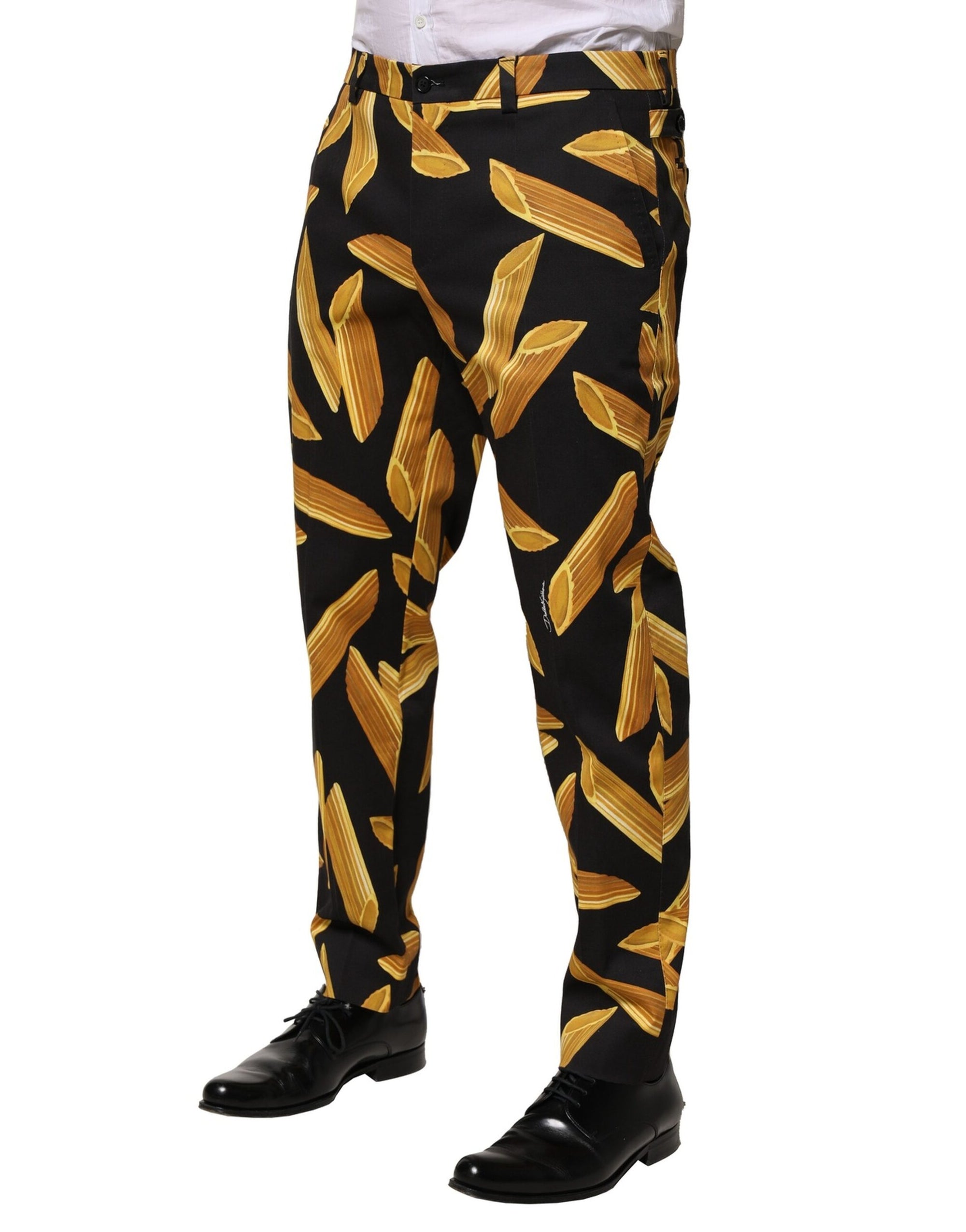 Dolce &amp; Gabbana Black Pasta Print Tapered Men Pants