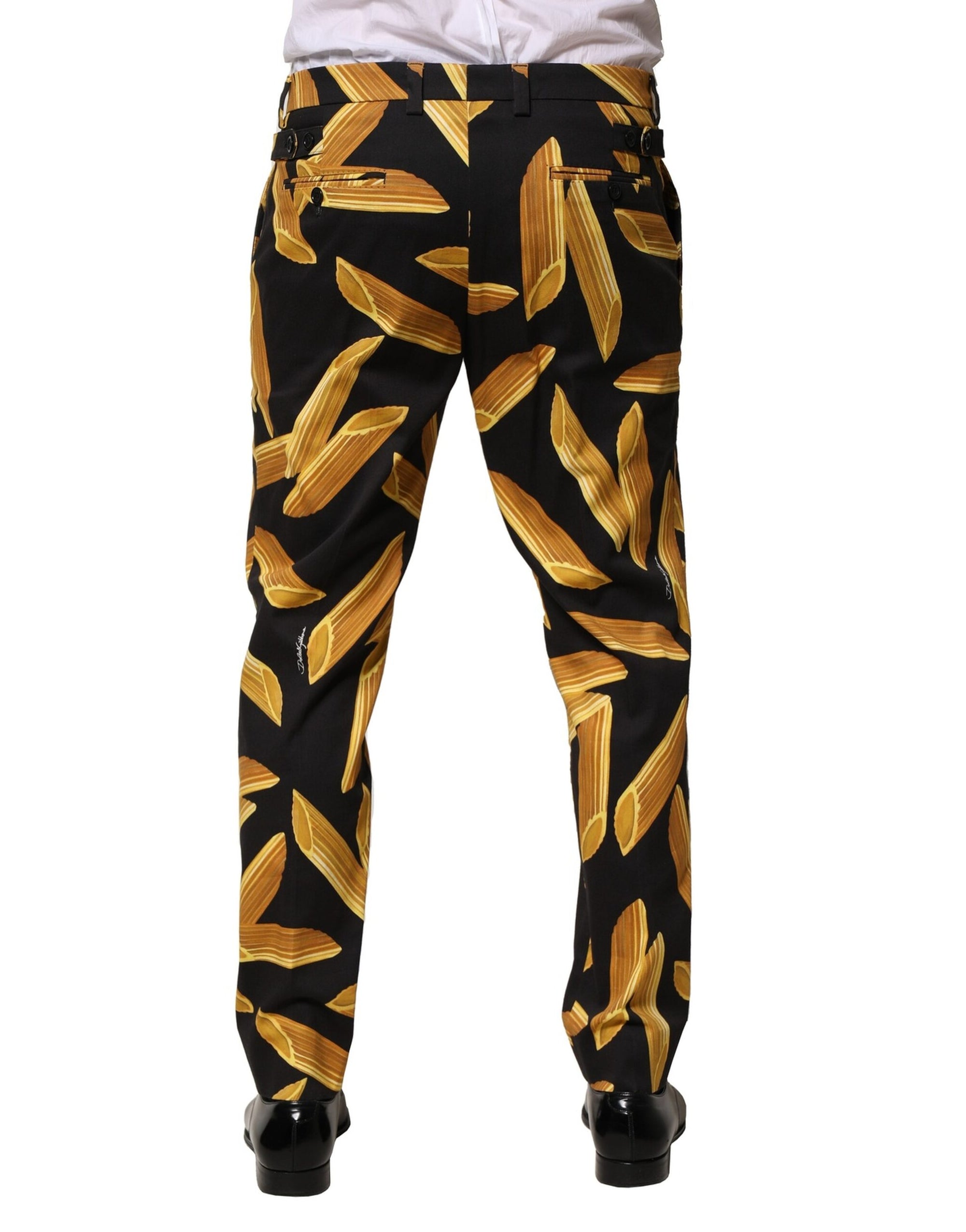 Dolce &amp; Gabbana Black Pasta Print Tapered Men Pants