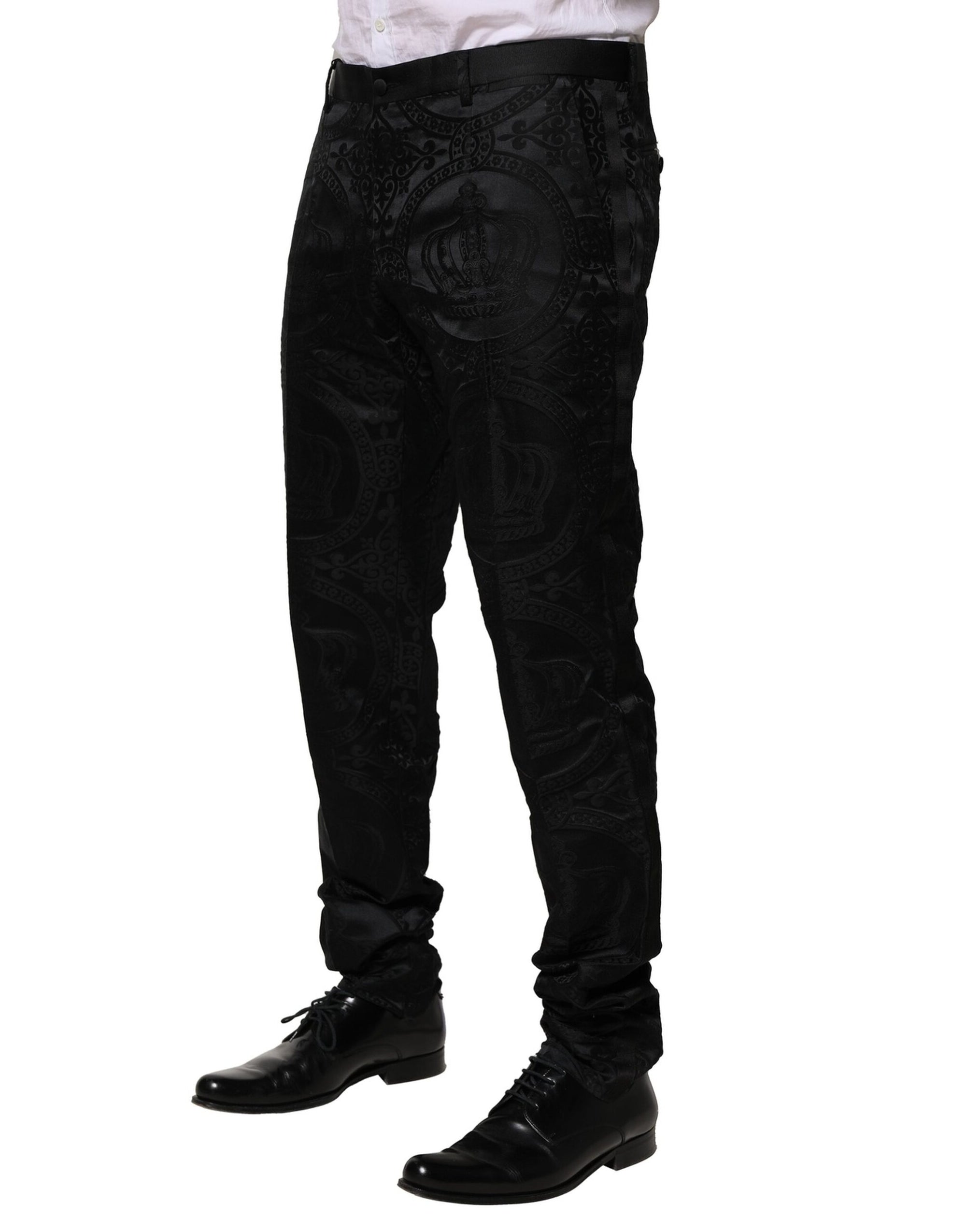 Pantalon habillé en coton noir DG Crown de Dolce &amp; Gabbana
