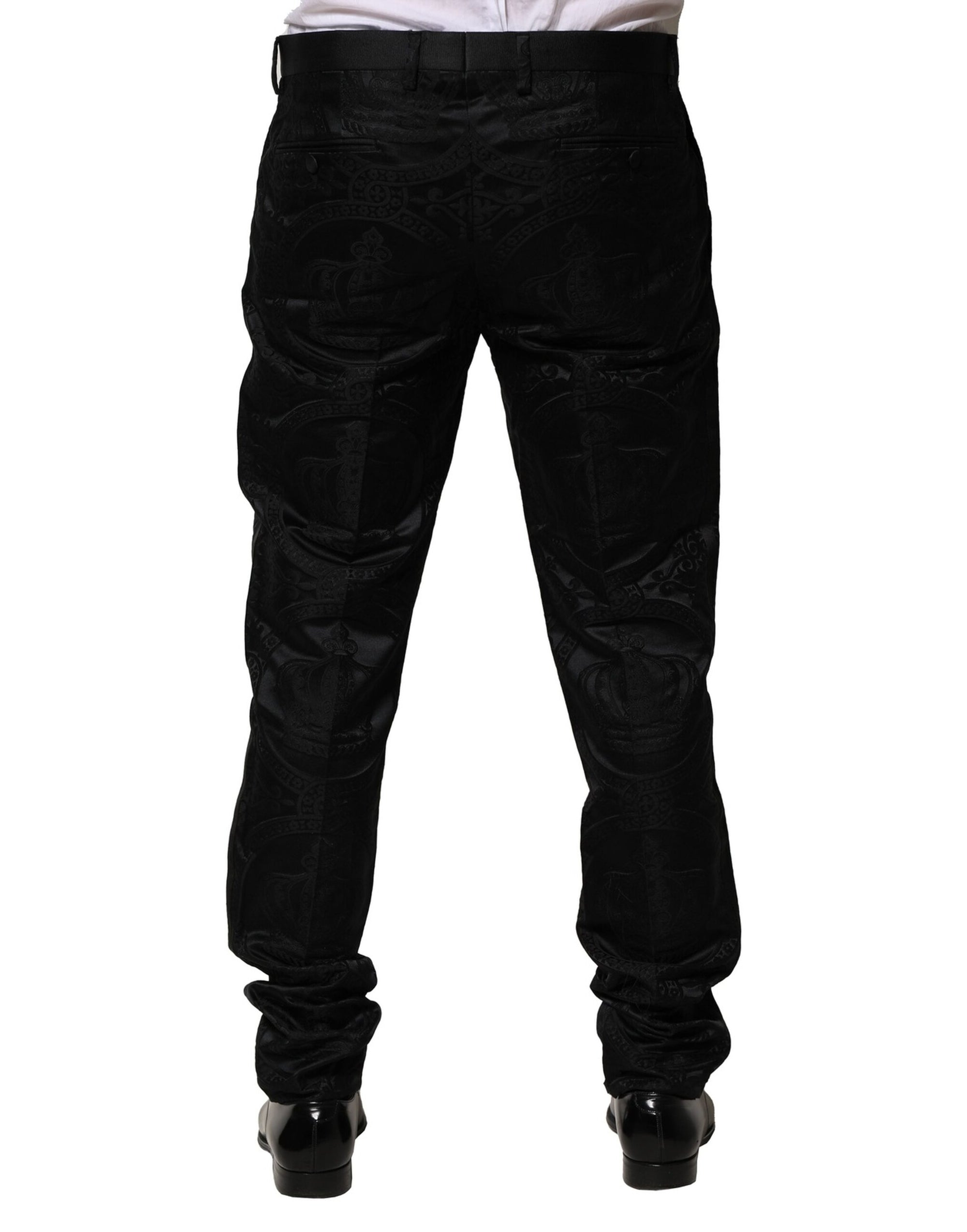 Pantalon habillé en coton noir DG Crown de Dolce &amp; Gabbana