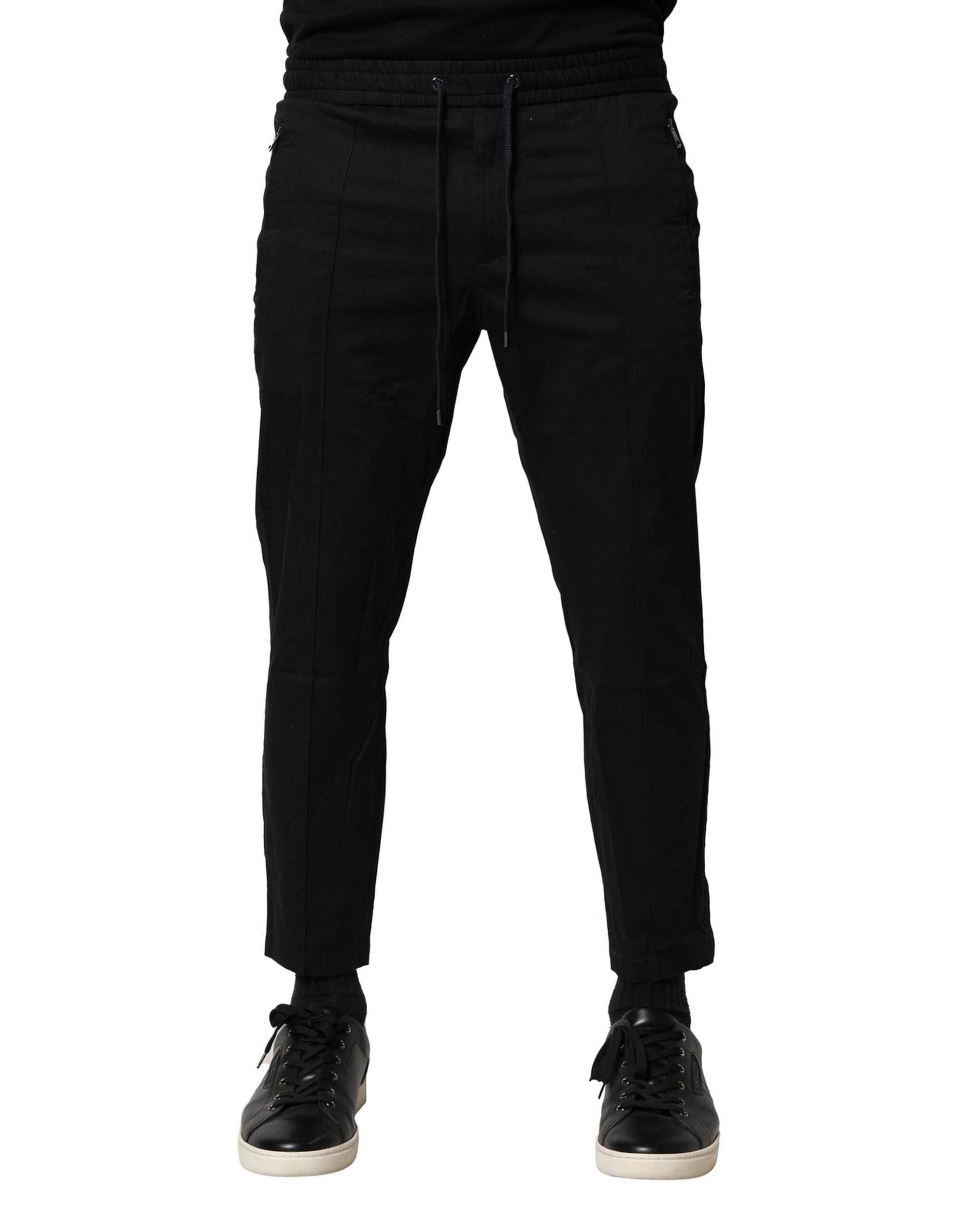 Pantalon de jogging taille moyenne en coton noir Dolce &amp; Gabbana