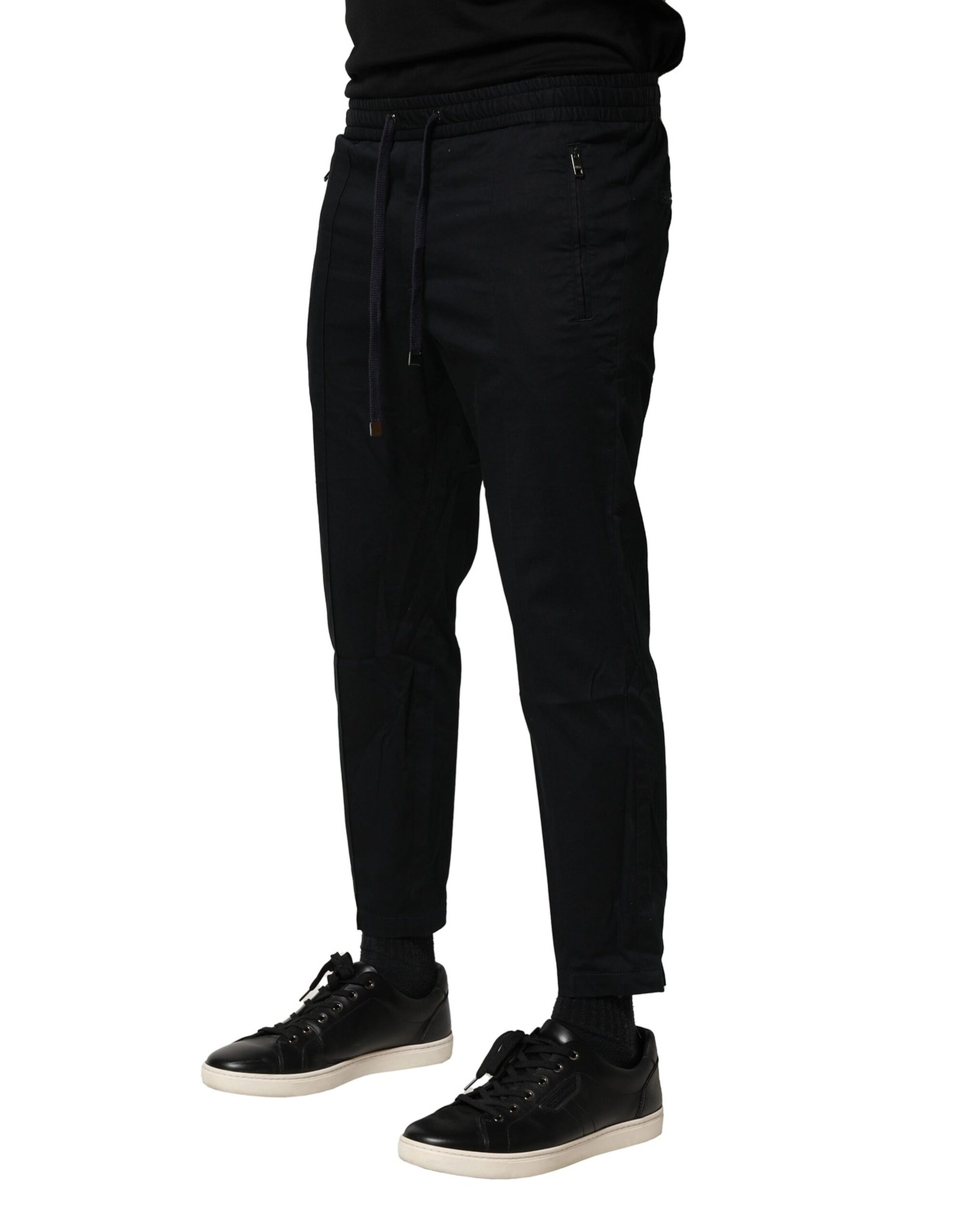 Pantalon de jogging taille moyenne en coton noir Dolce &amp; Gabbana