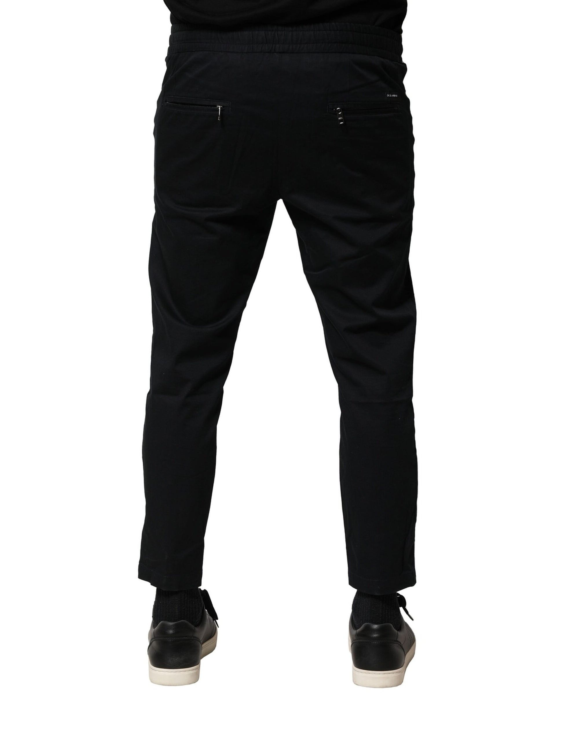 Pantalon de jogging taille moyenne en coton noir Dolce &amp; Gabbana