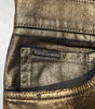 Dolce & Gabbana Gold Tattered Cotton Stretch Slim Denim Jeans