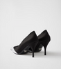 Prada Black Satin And Metallic Silver Leather Pumps