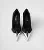 Prada Black Satin And Metallic Silver Leather Pumps