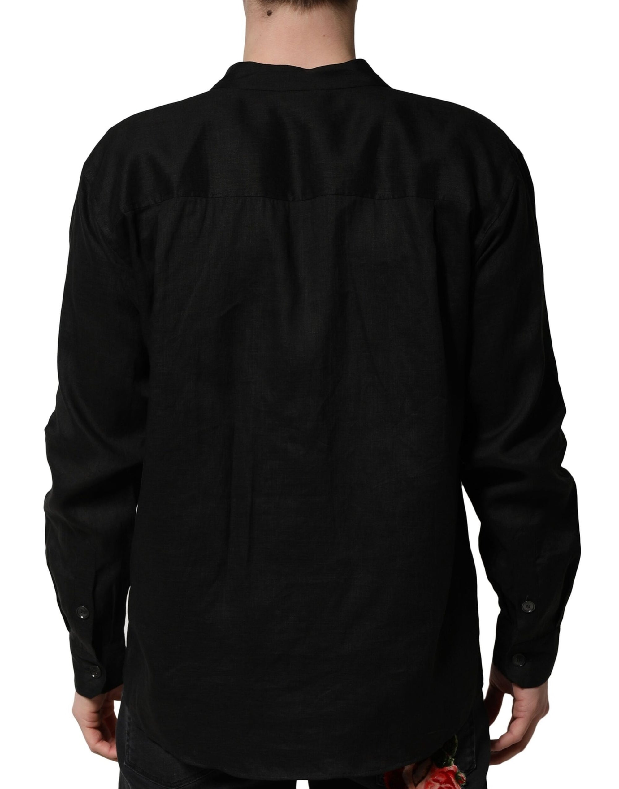 Chemise décontractée à manches longues en lin noir Dolce & Gabbana pour homme