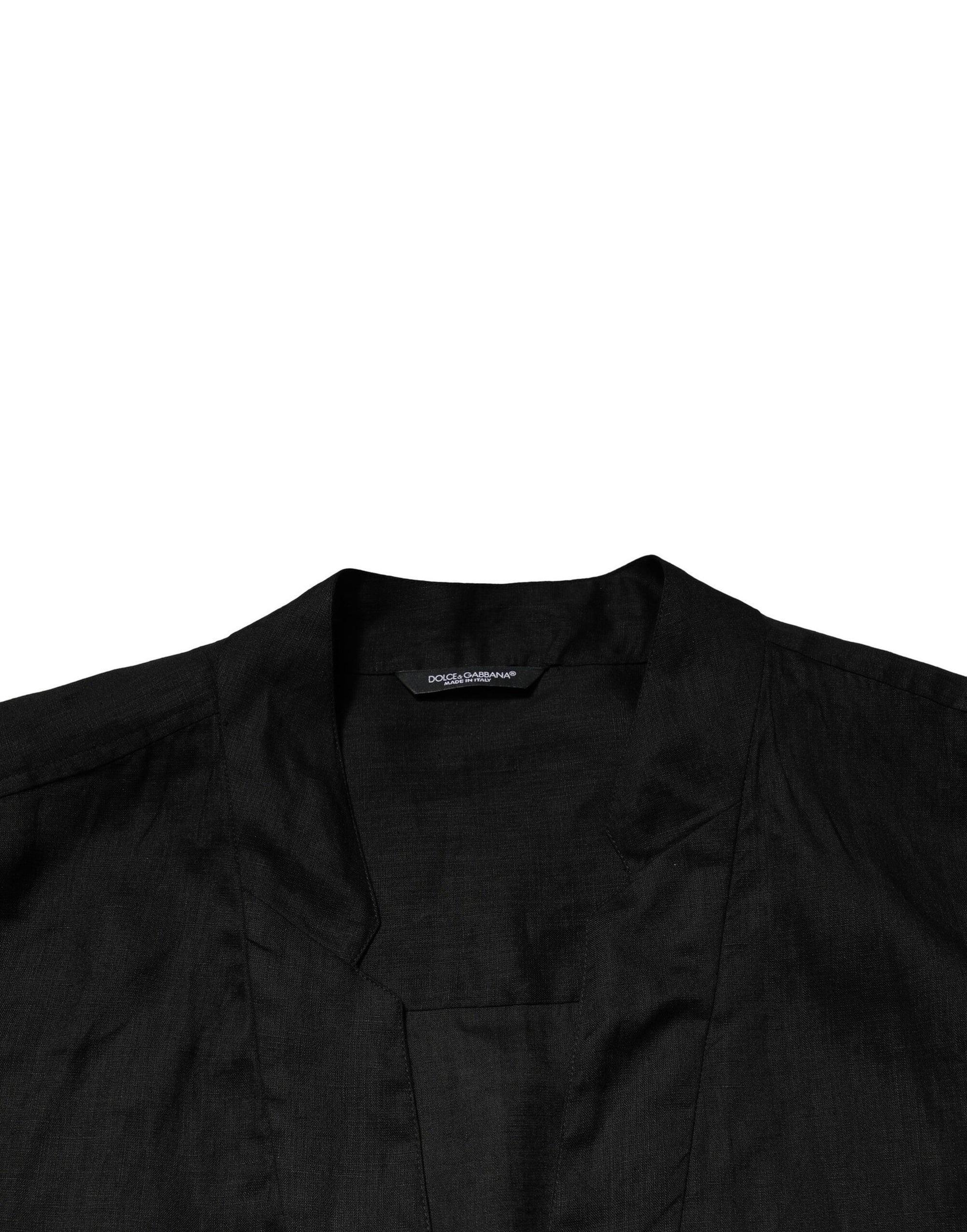 Chemise décontractée à manches longues en lin noir Dolce & Gabbana pour homme