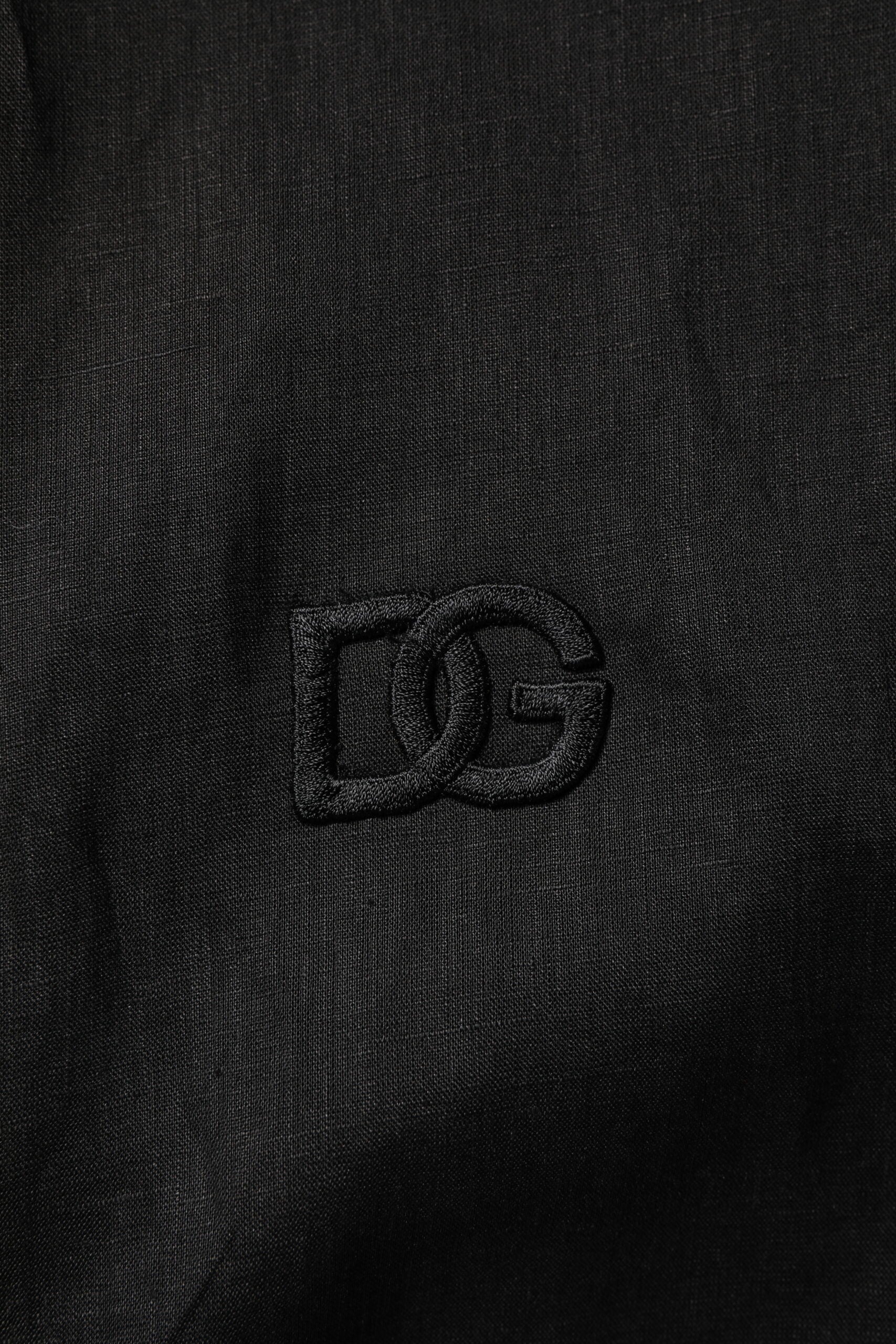 Chemise décontractée à manches longues en lin noir Dolce & Gabbana pour homme