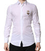 Chemise habillée pour homme Dolce &amp; Gabbana blanche et dorée avec motif couronne et abeille