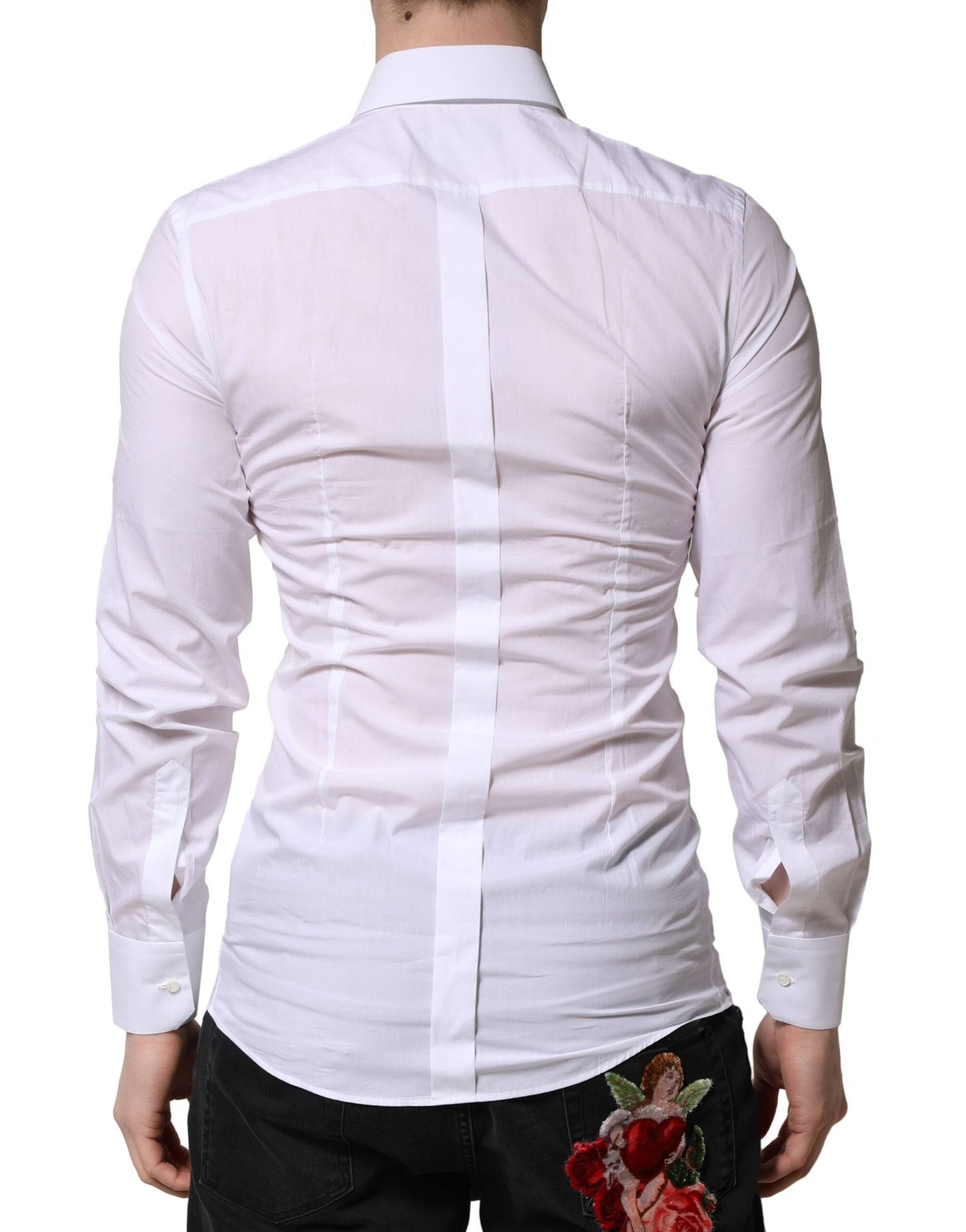 Chemise habillée pour homme Dolce &amp; Gabbana blanche et dorée avec motif couronne et abeille