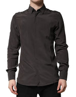 Chemise habillée marron foncé en soie dorée pour homme Dolce &amp; Gabbana