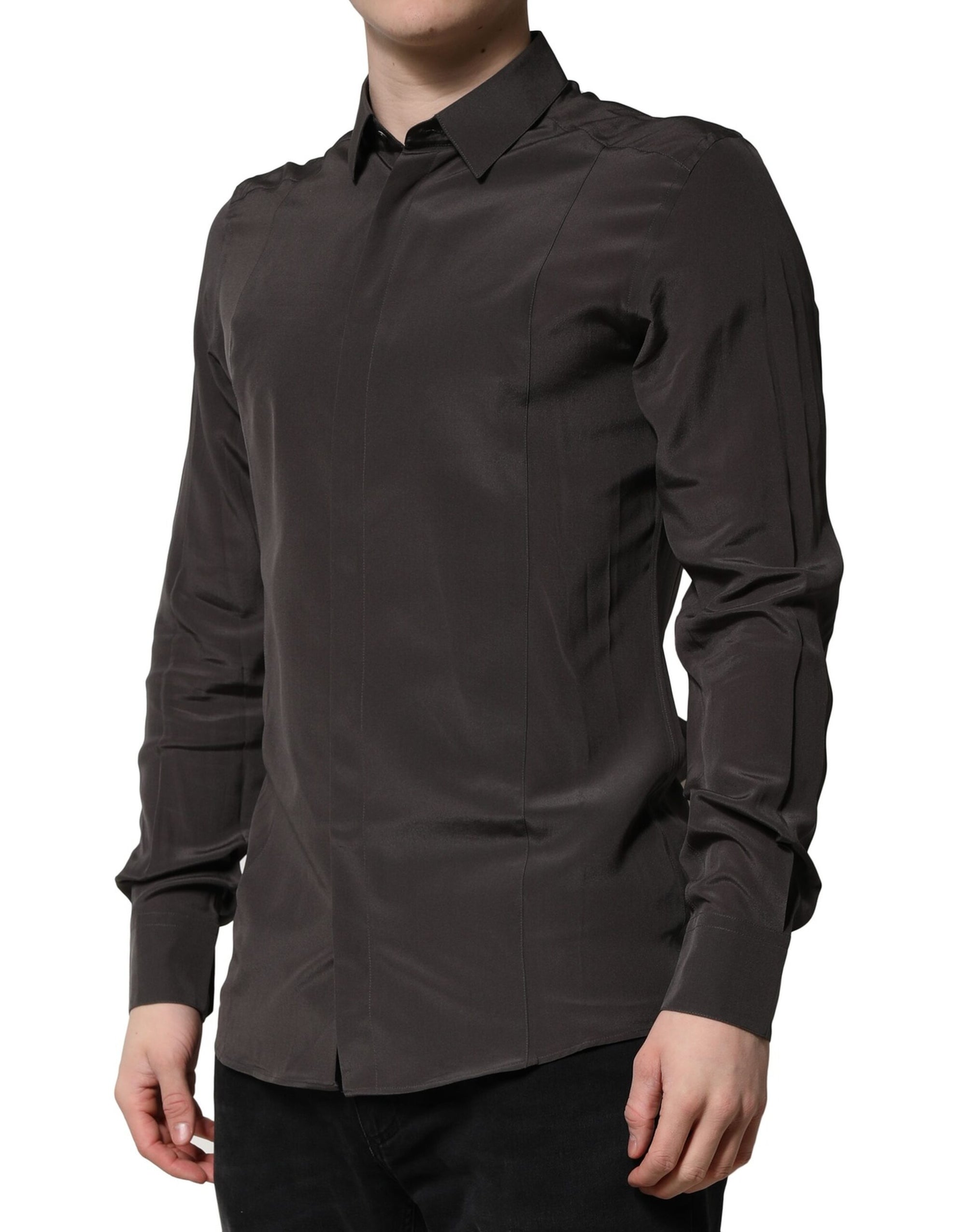 Chemise habillée marron foncé en soie dorée pour homme Dolce &amp; Gabbana