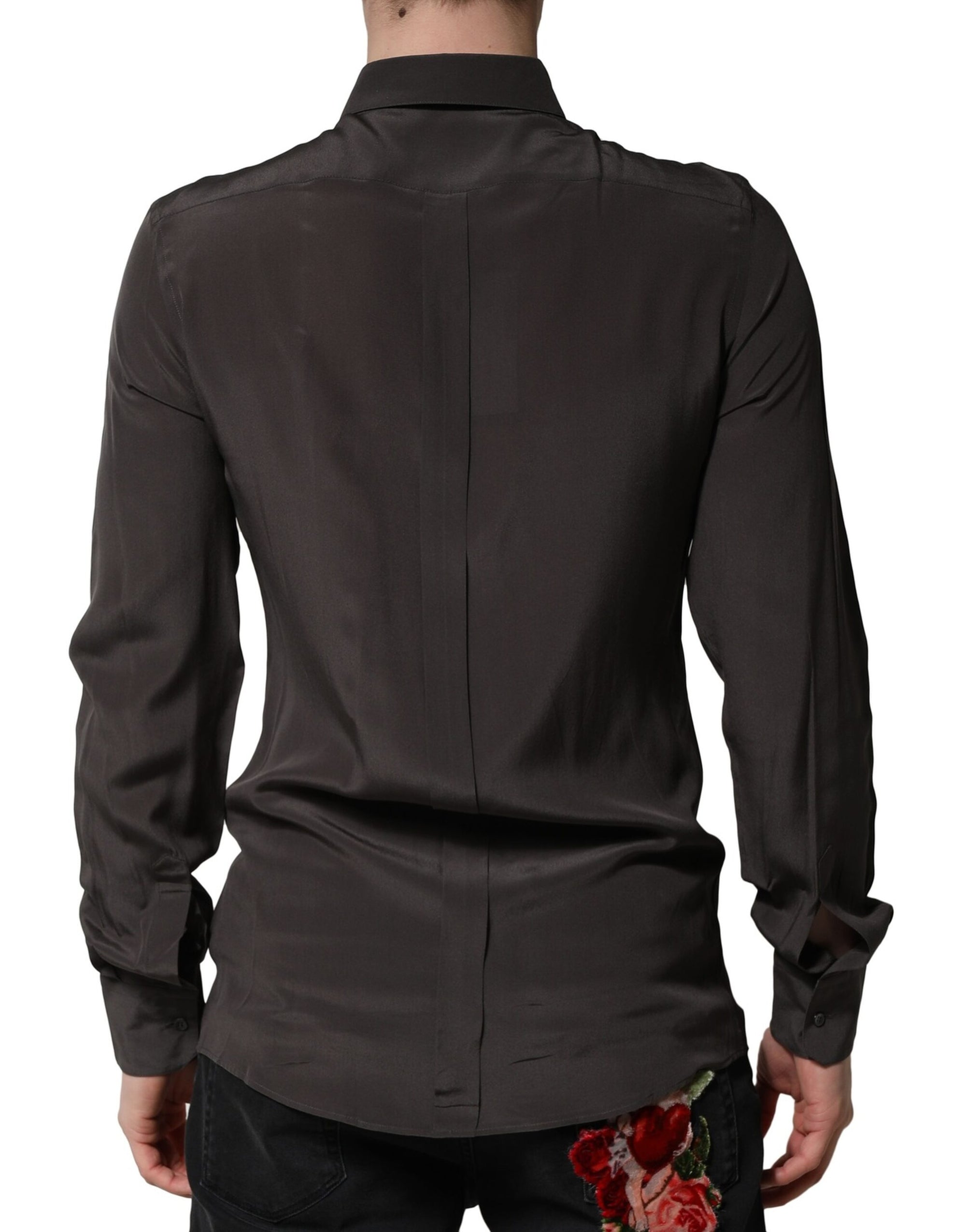 Chemise habillée marron foncé en soie dorée pour homme Dolce &amp; Gabbana