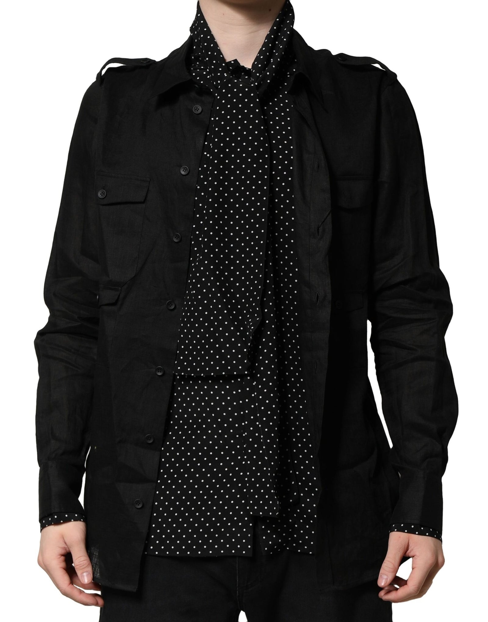 Chemise décontractée noire à pois et col noué Dolce &amp; Gabbana