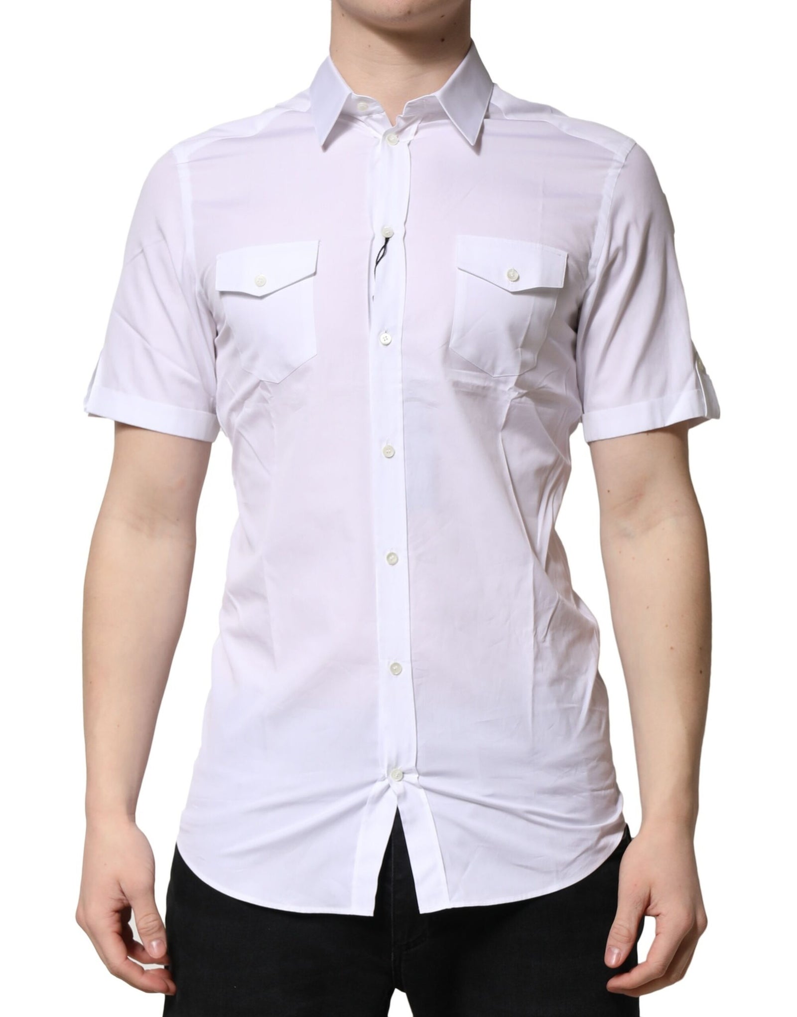 Chemise décontractée à manches courtes en coton blanc Dolce &amp; Gabbana