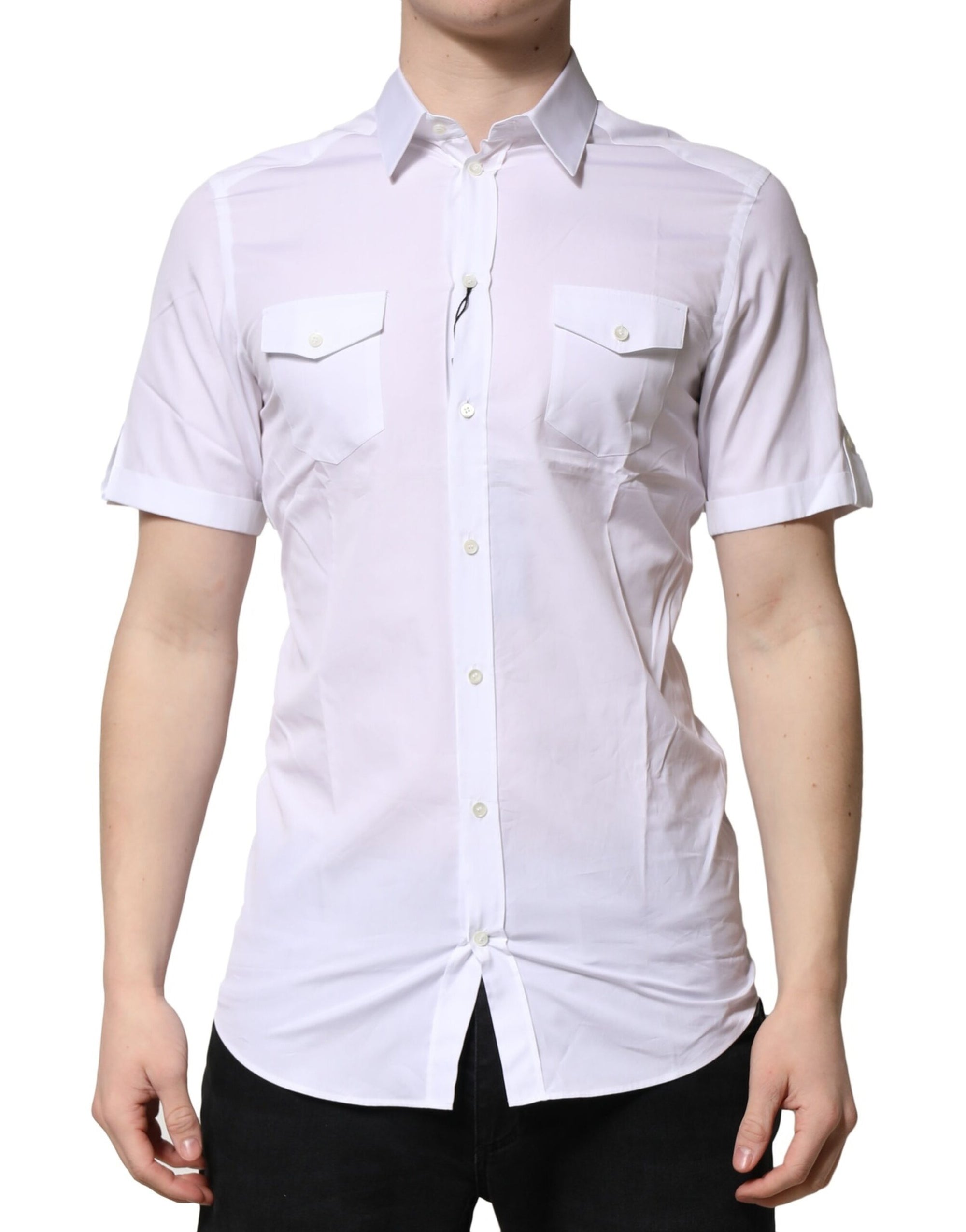 Chemise décontractée à manches courtes en coton blanc Dolce &amp; Gabbana