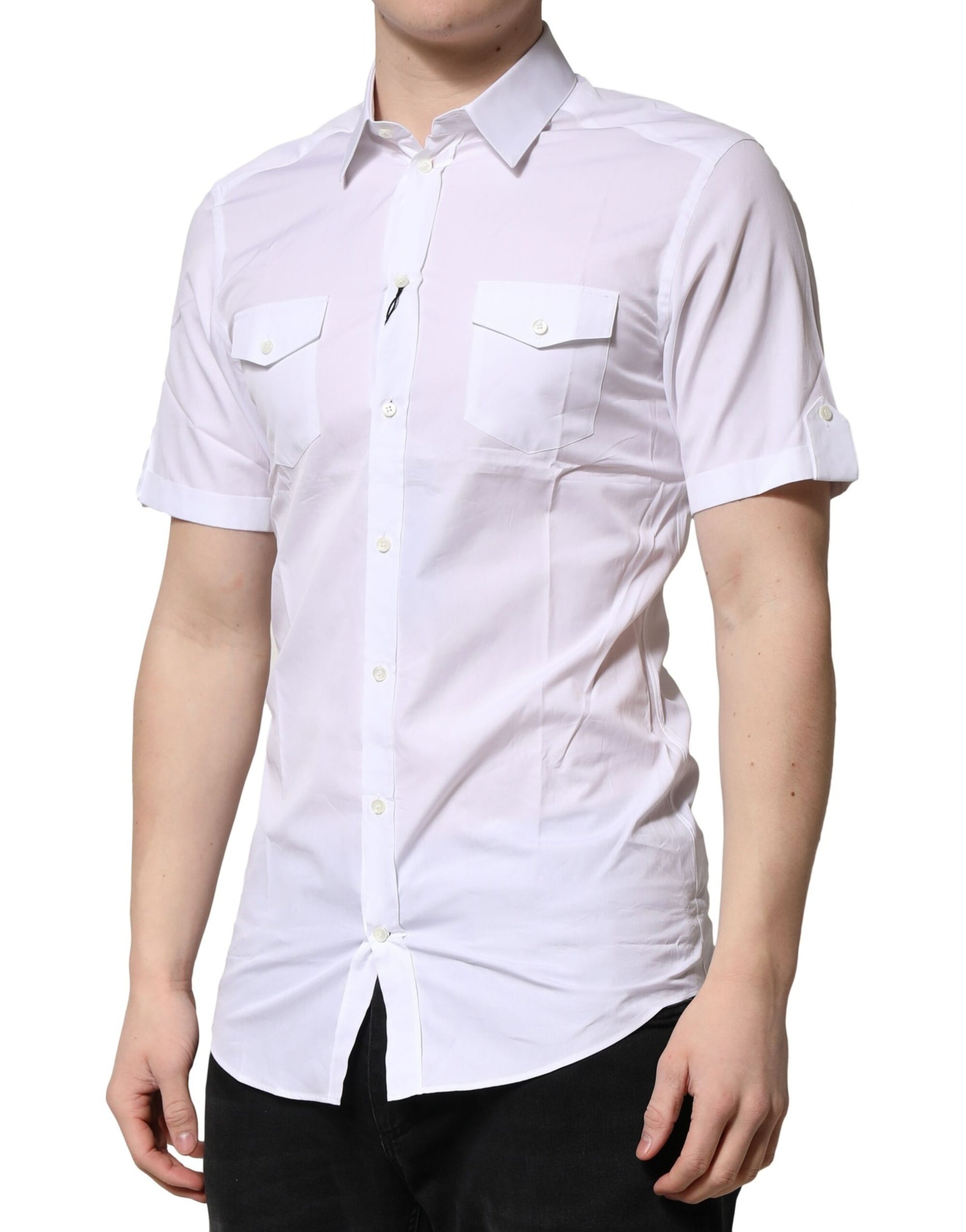 Chemise décontractée à manches courtes en coton blanc Dolce &amp; Gabbana