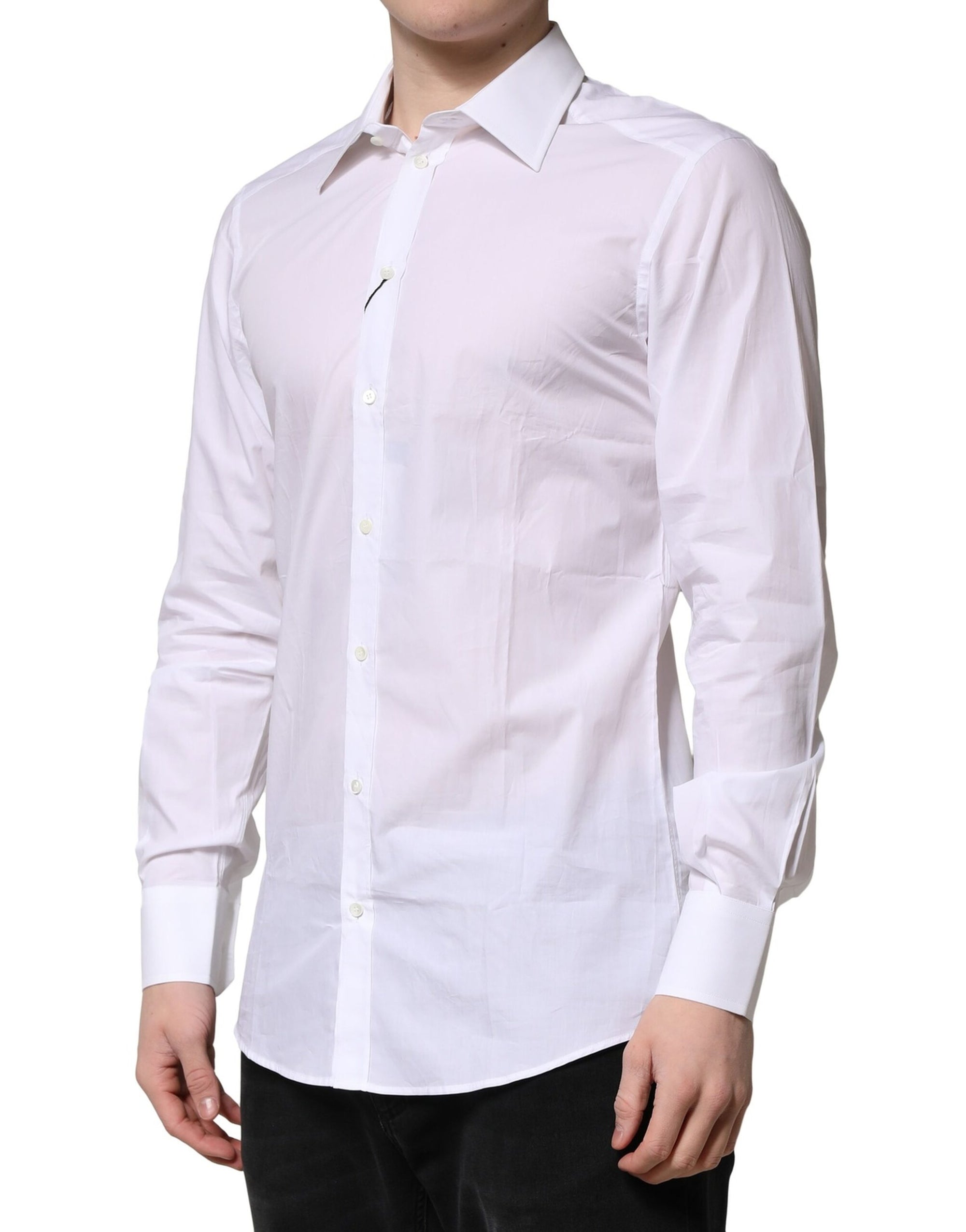 Chemise habillée à manches longues en coton blanc Dolce &amp; Gabbana