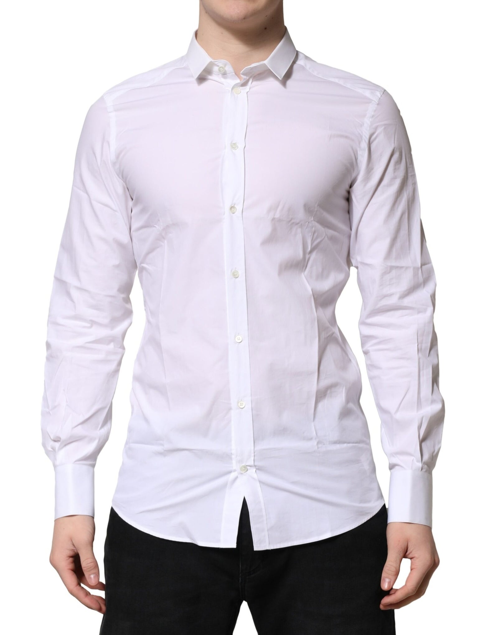 Chemise habillée à manches longues en coton blanc Dolce &amp; Gabbana