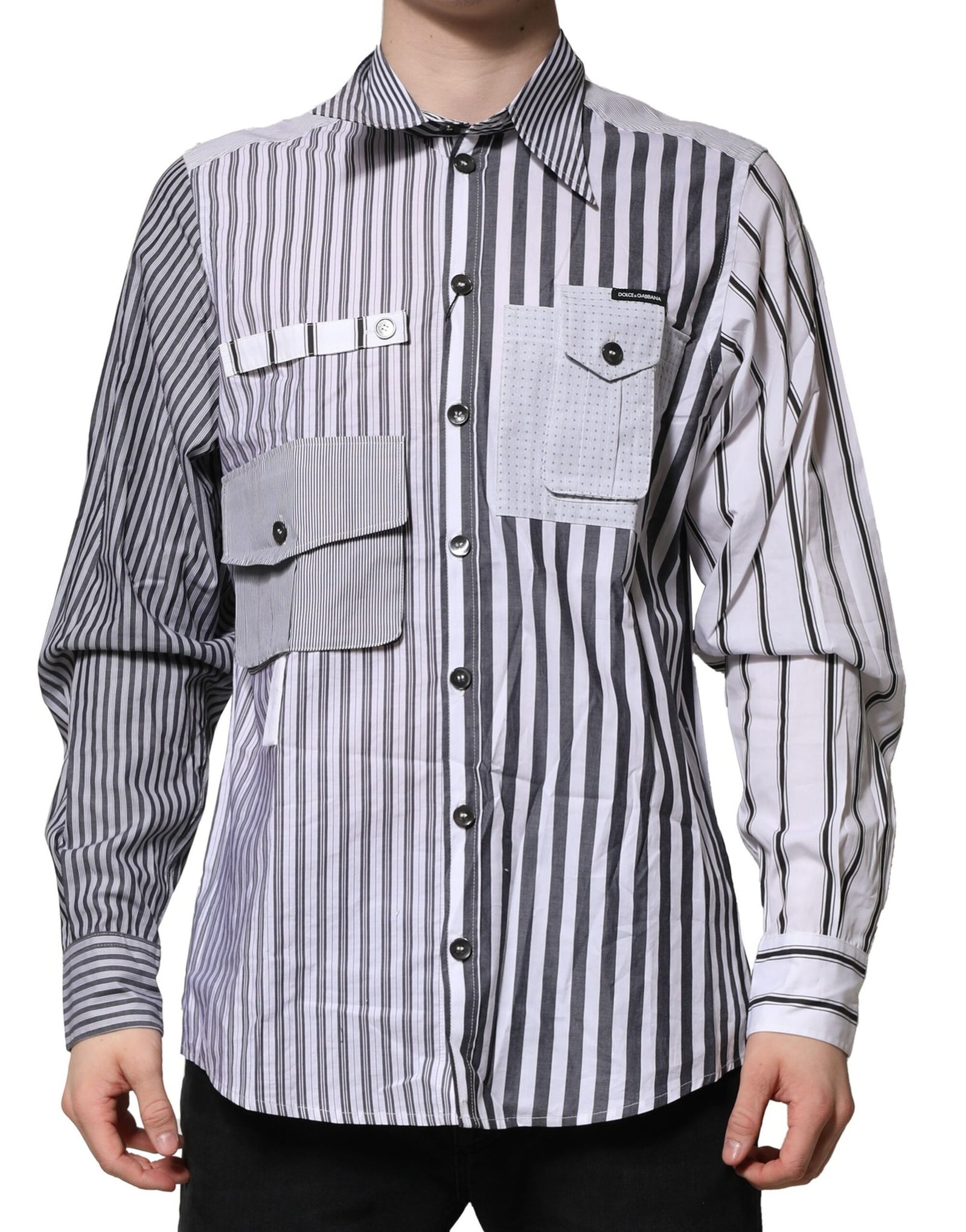 Chemise décontractée en coton à rayures blanches et grises Dolce &amp; Gabbana pour homme