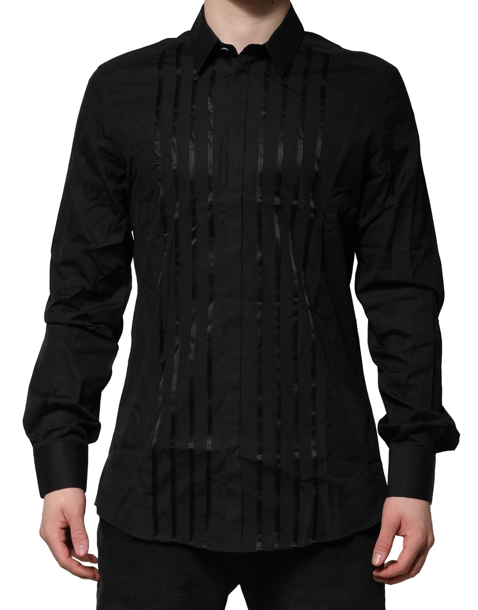 Chemise habillée noire en coton doré pour homme Dolce &amp; Gabbana
