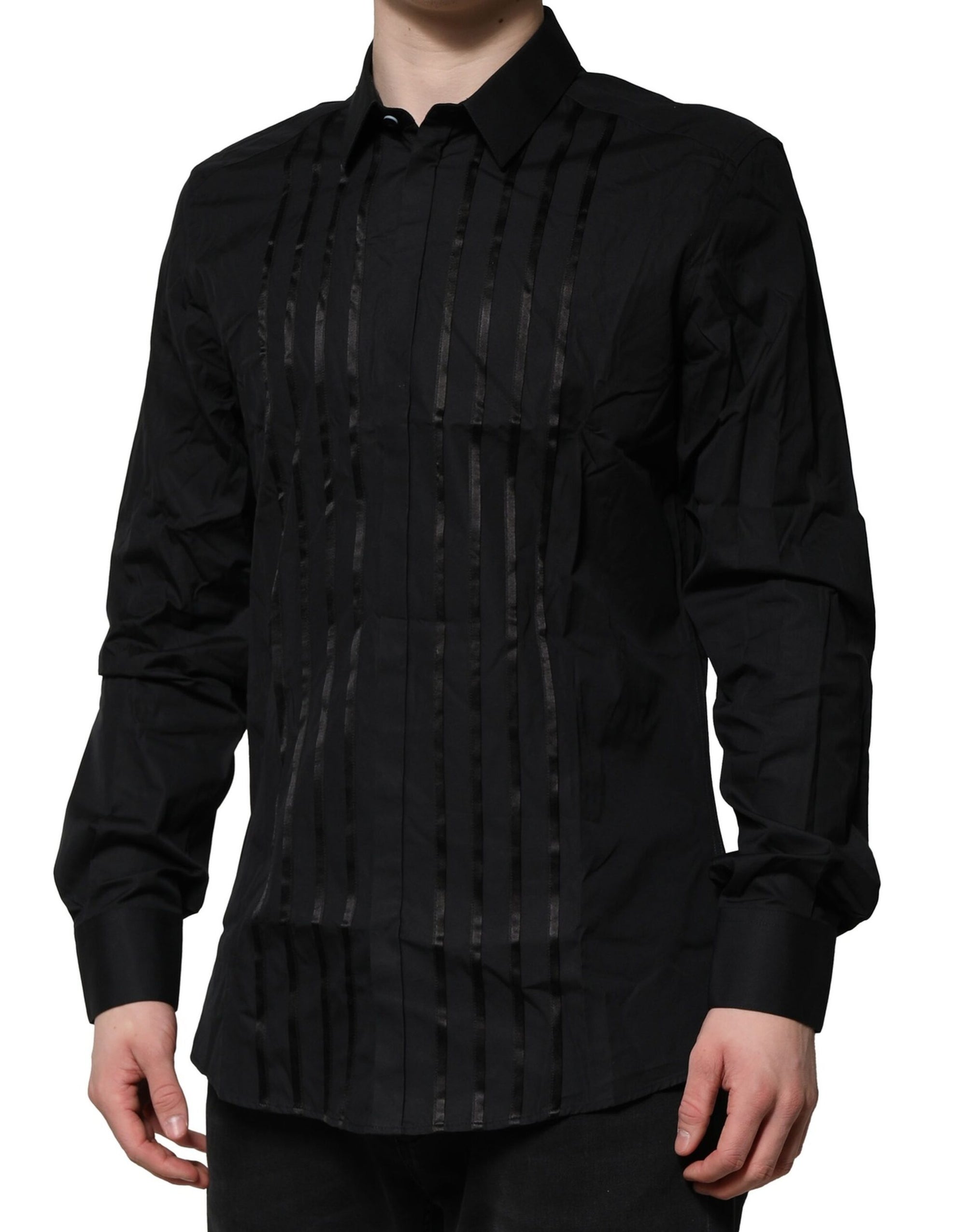 Chemise habillée noire en coton doré pour homme Dolce &amp; Gabbana