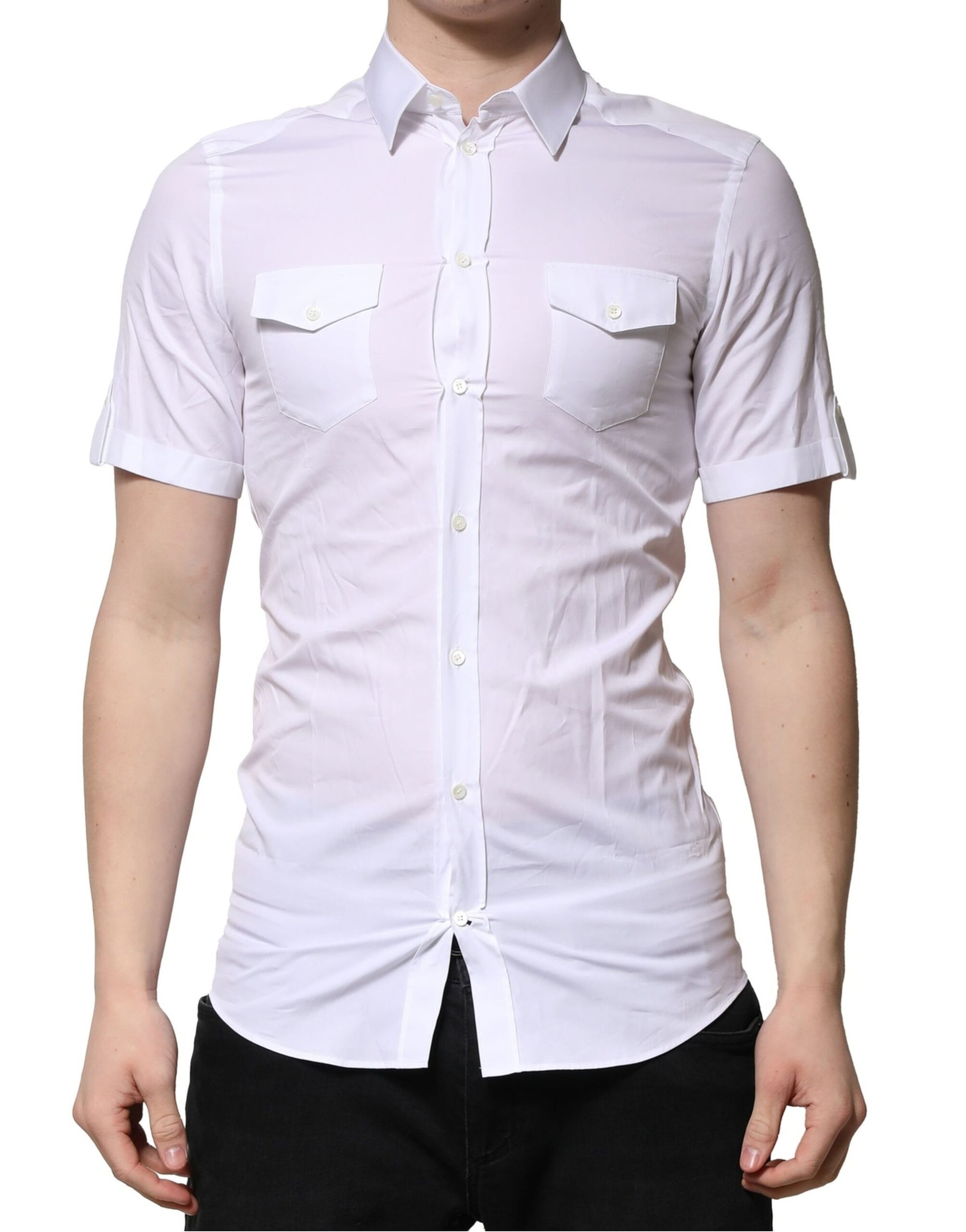 Chemise décontractée à manches courtes en coton blanc Dolce &amp; Gabbana