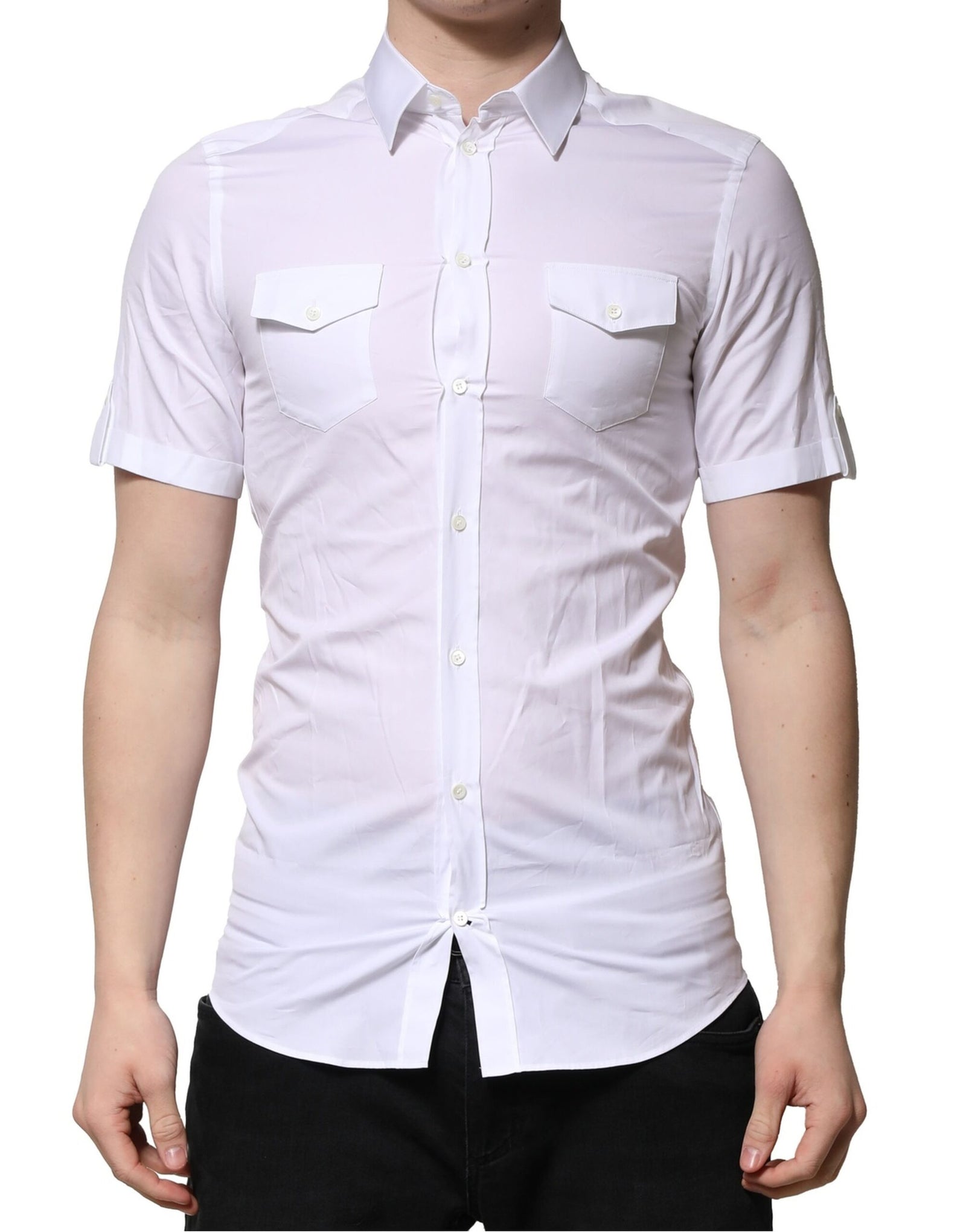 Chemise décontractée à manches courtes en coton blanc Dolce &amp; Gabbana