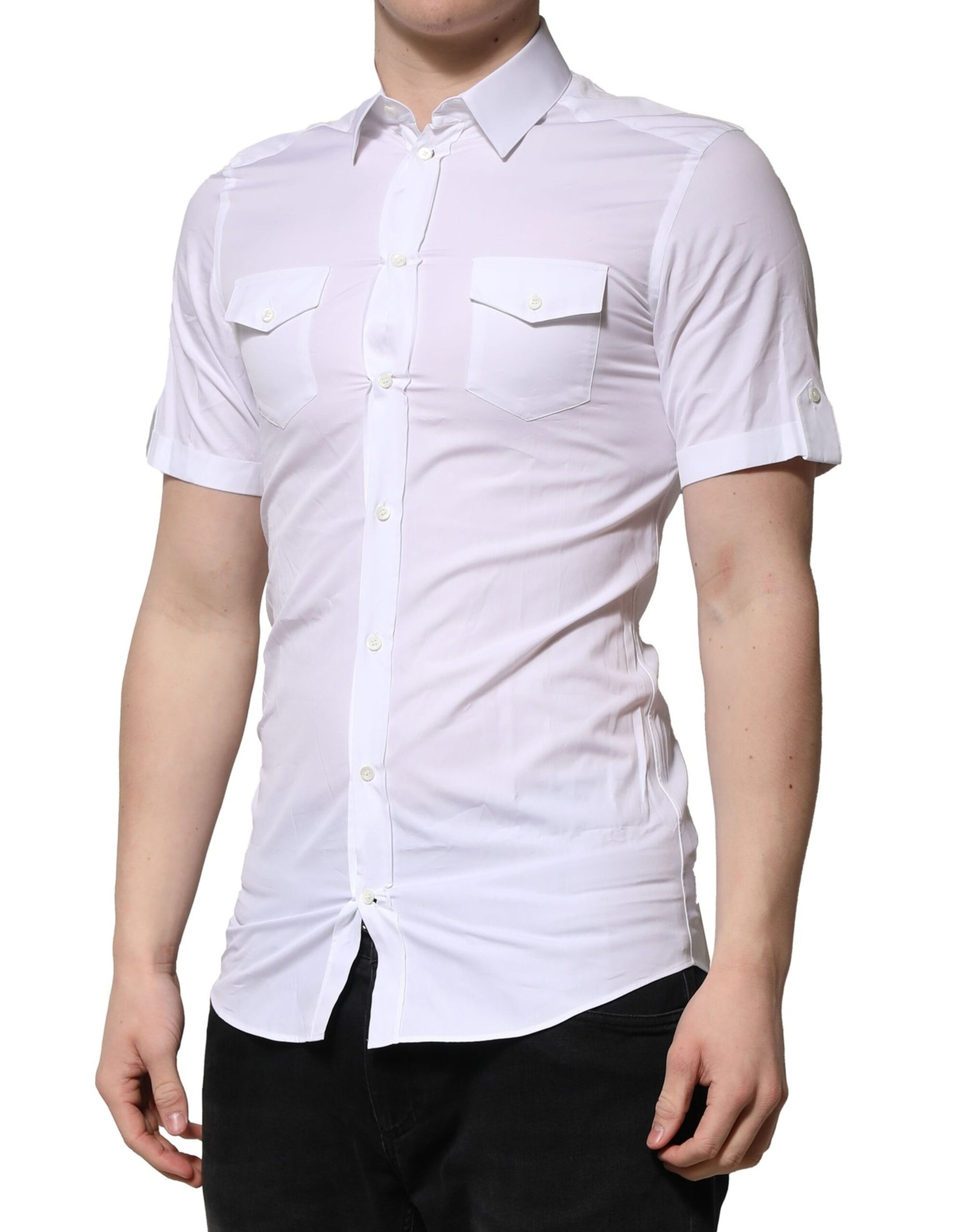 Chemise décontractée à manches courtes en coton blanc Dolce &amp; Gabbana