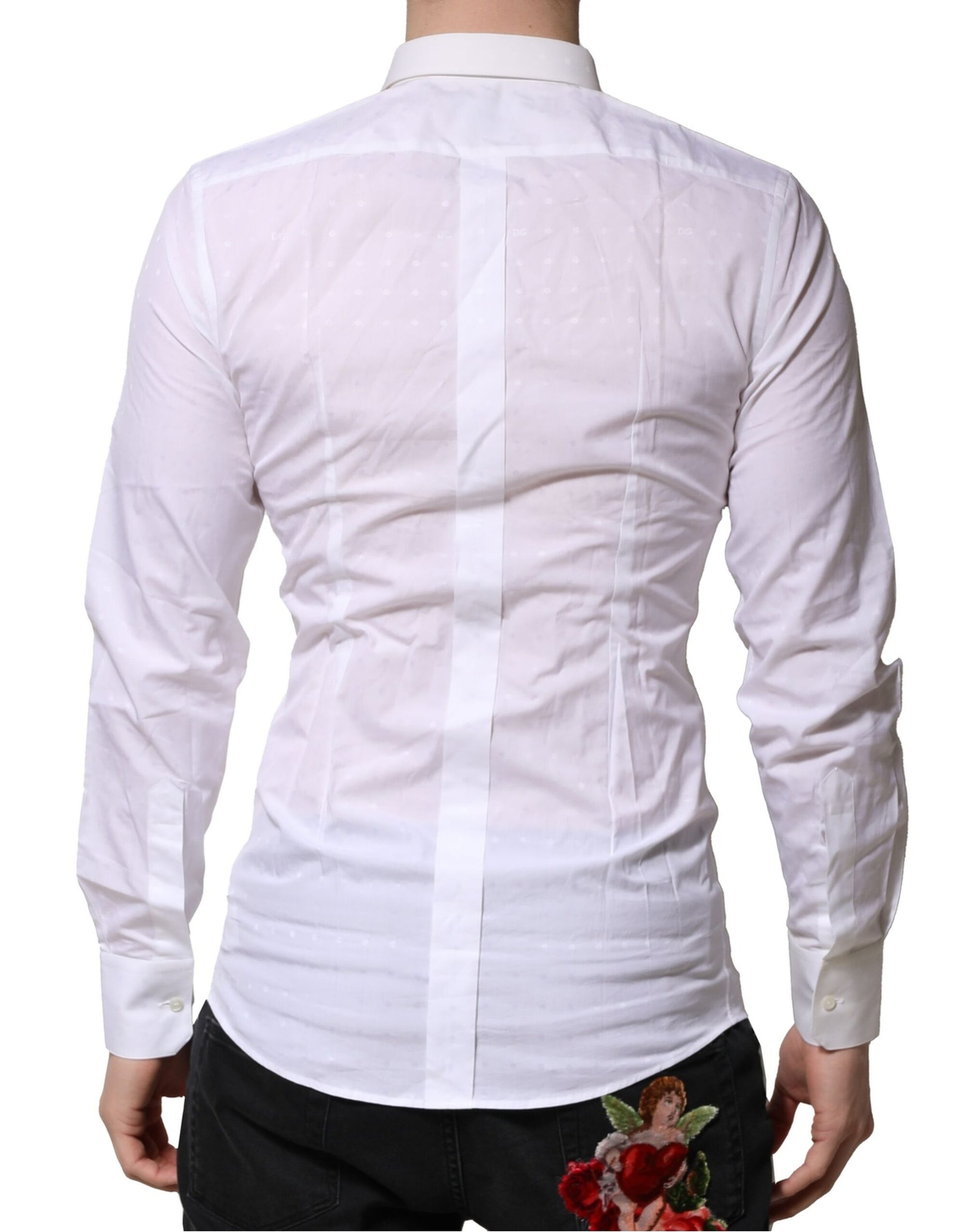 Dolce & Gabbana White GOLD Long Sleeves Dress Men Formal Shirt