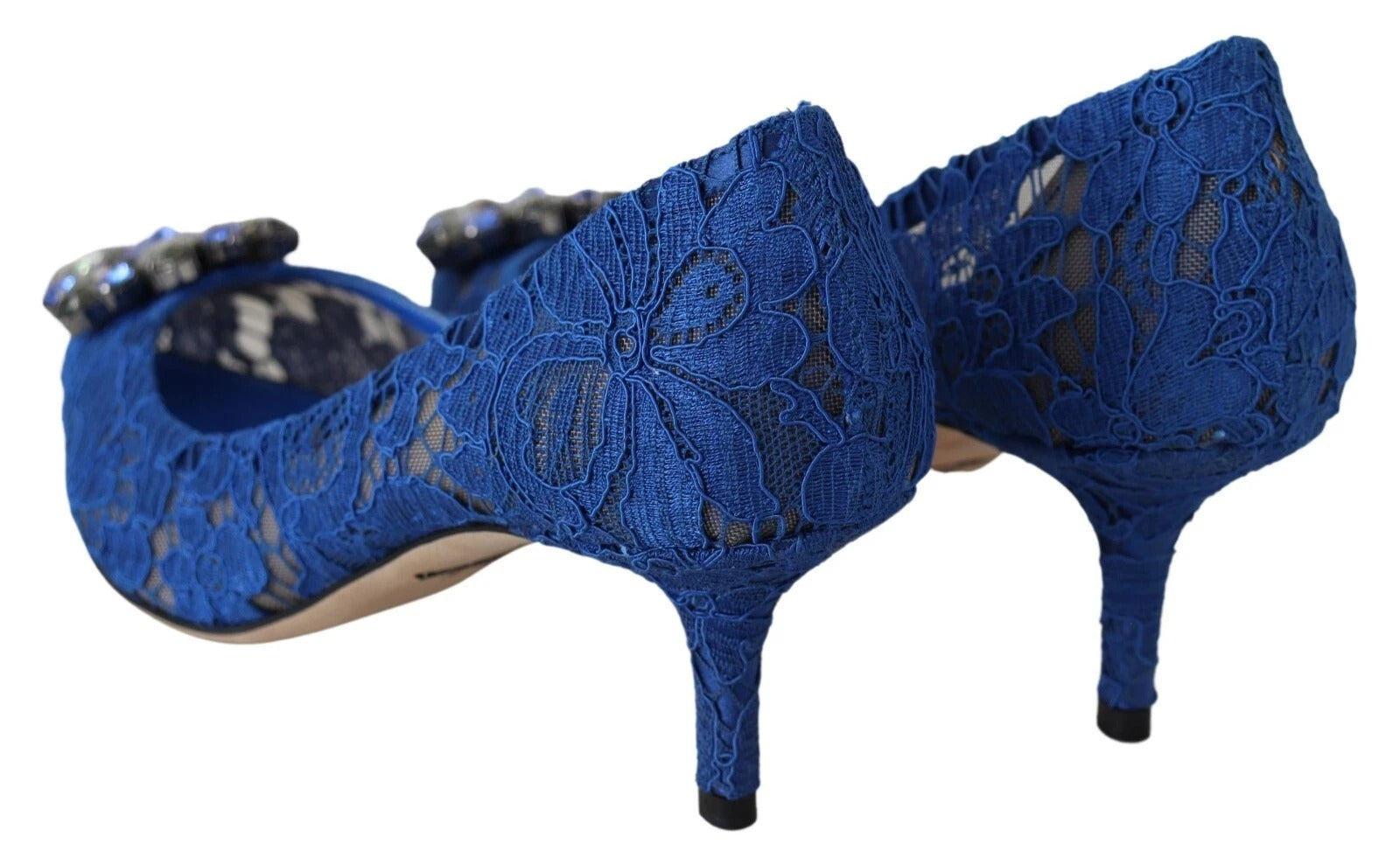 Dolce &amp; Gabbana Blue Lace Crystal Ballet Pumps Shoes