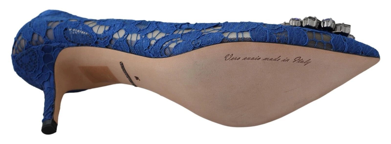 Dolce &amp; Gabbana Blue Lace Crystal Ballet Pumps Shoes