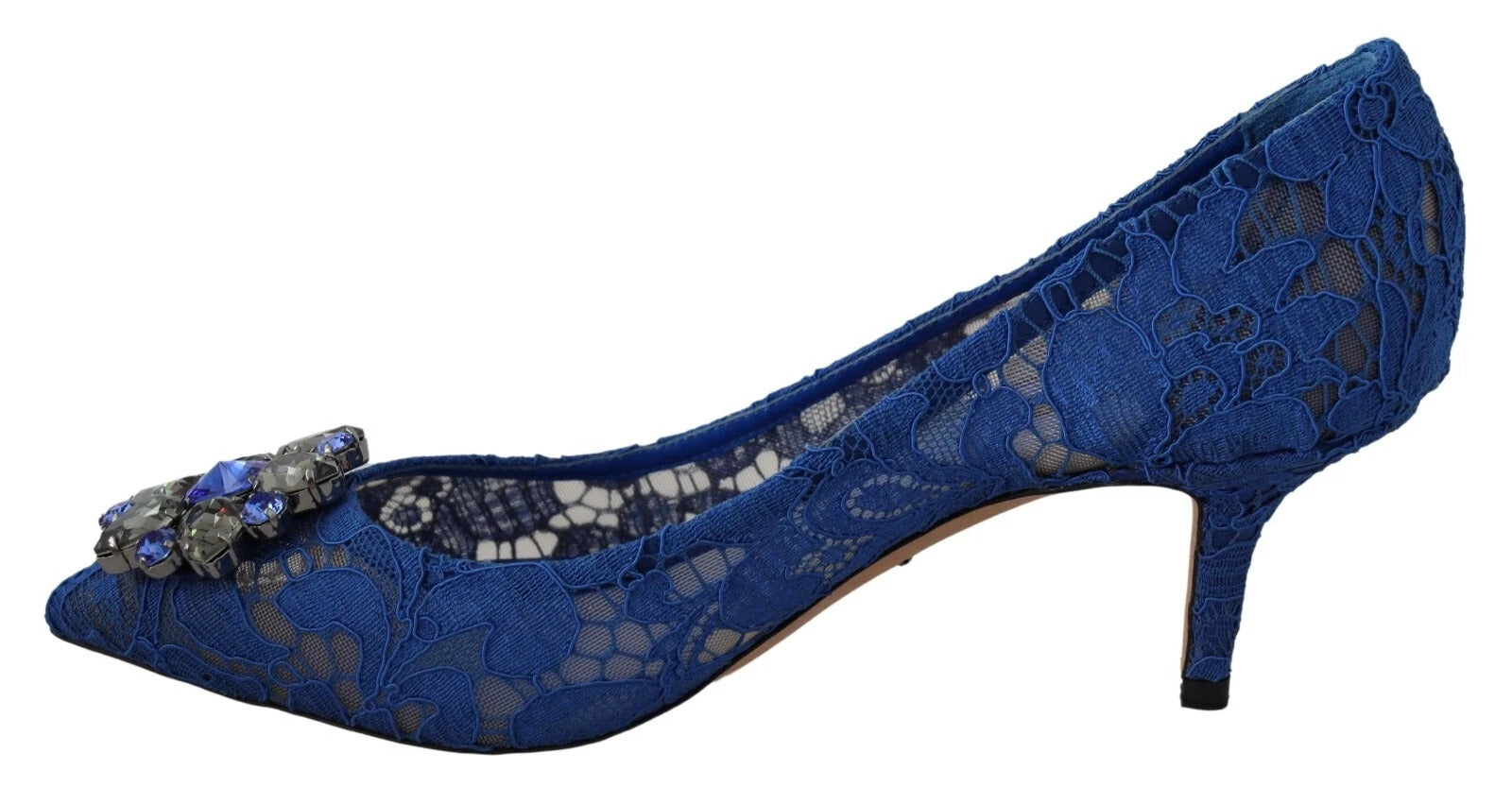 Dolce &amp; Gabbana Blue Lace Crystal Ballet Pumps Shoes