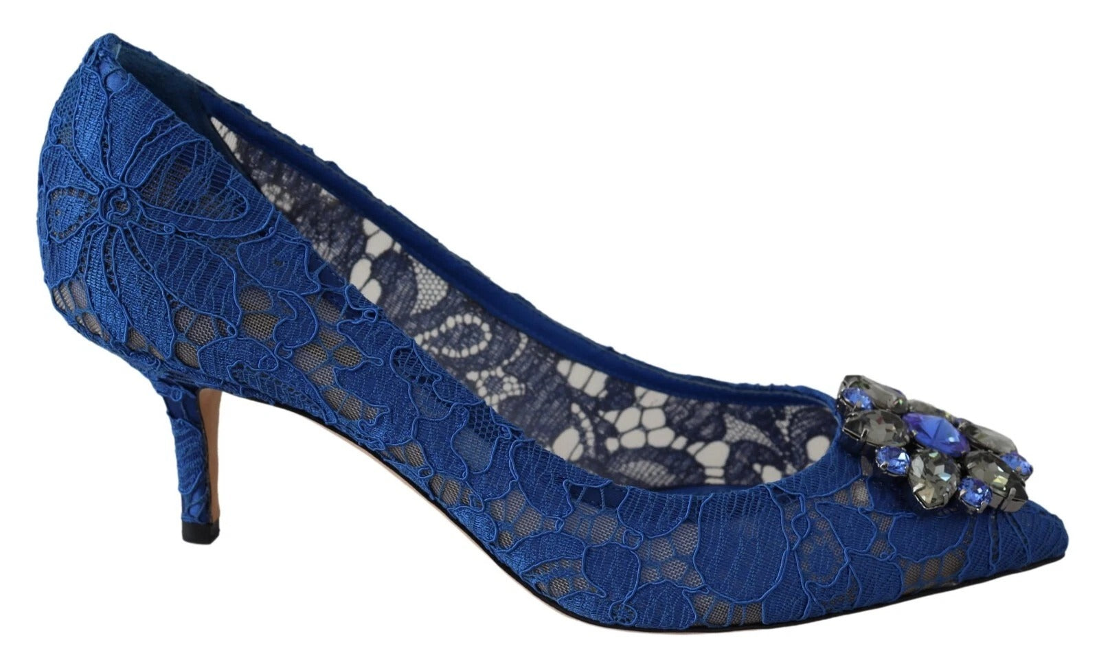 Dolce &amp; Gabbana Blue Lace Crystal Ballet Pumps Shoes