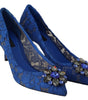 Dolce &amp; Gabbana Blue Lace Crystal Ballet Pumps Shoes