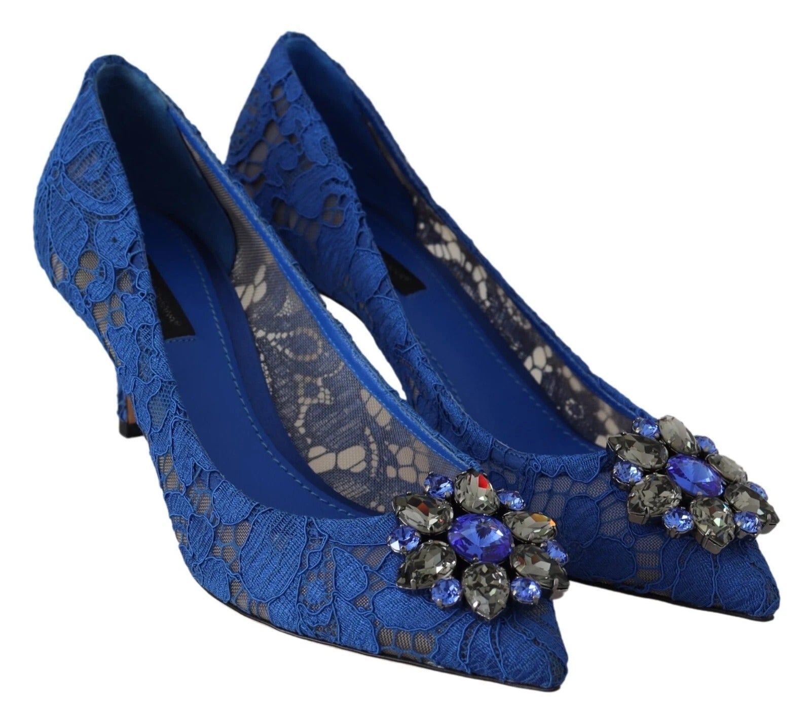 Dolce &amp; Gabbana Blue Lace Crystal Ballet Pumps Shoes