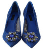 Dolce &amp; Gabbana Blue Lace Crystal Ballet Pumps Shoes