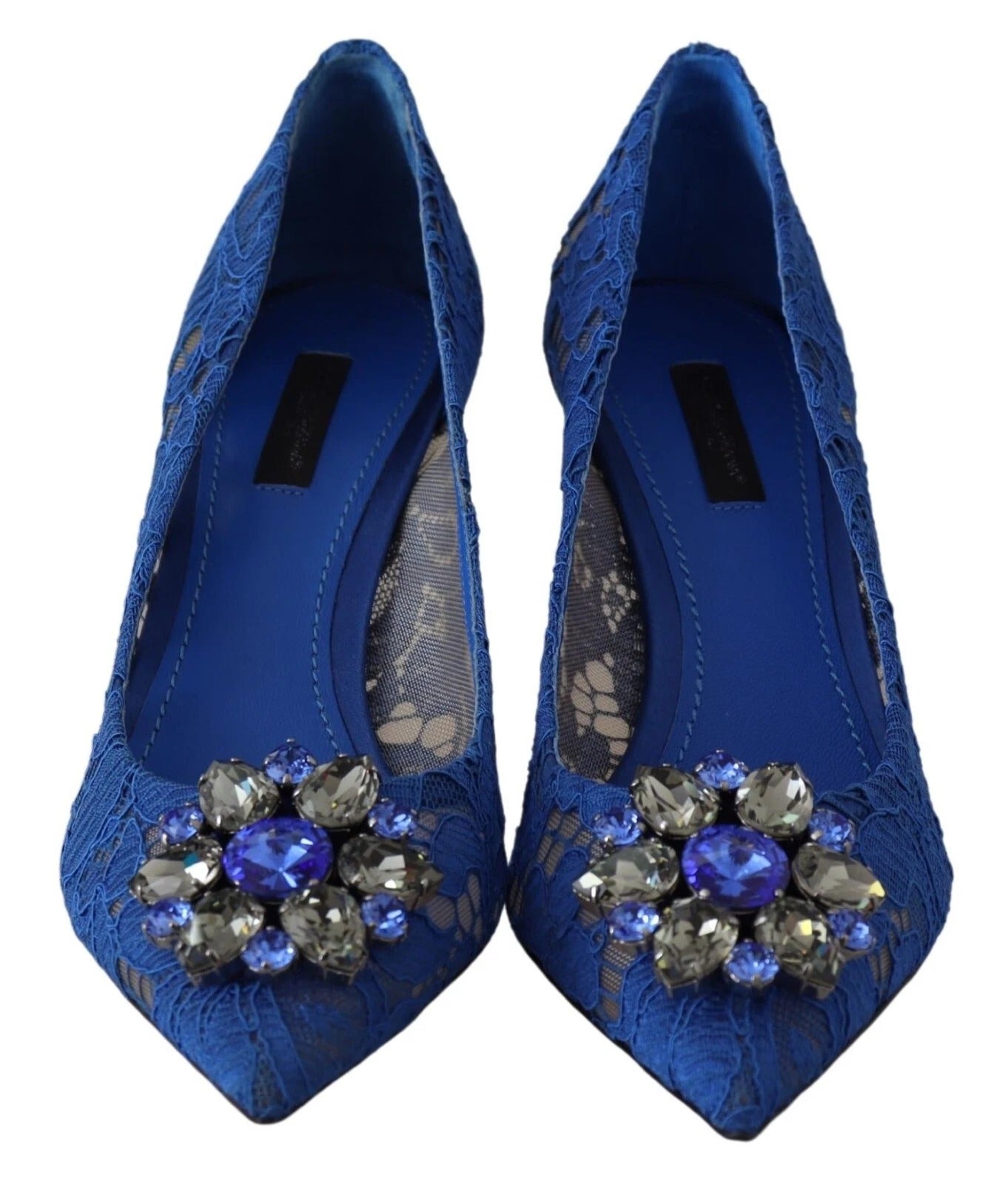 Dolce &amp; Gabbana Blue Lace Crystal Ballet Pumps Shoes