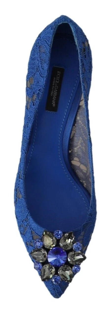 Dolce &amp; Gabbana Blue Lace Crystal Ballet Pumps Shoes