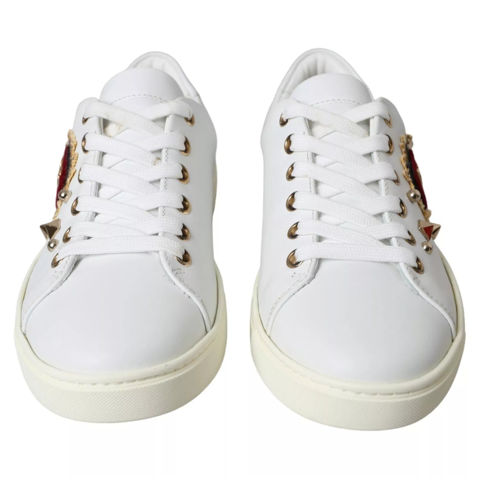 Baskets Dolce & Gabbana en cuir blanc et or avec cœur rouge