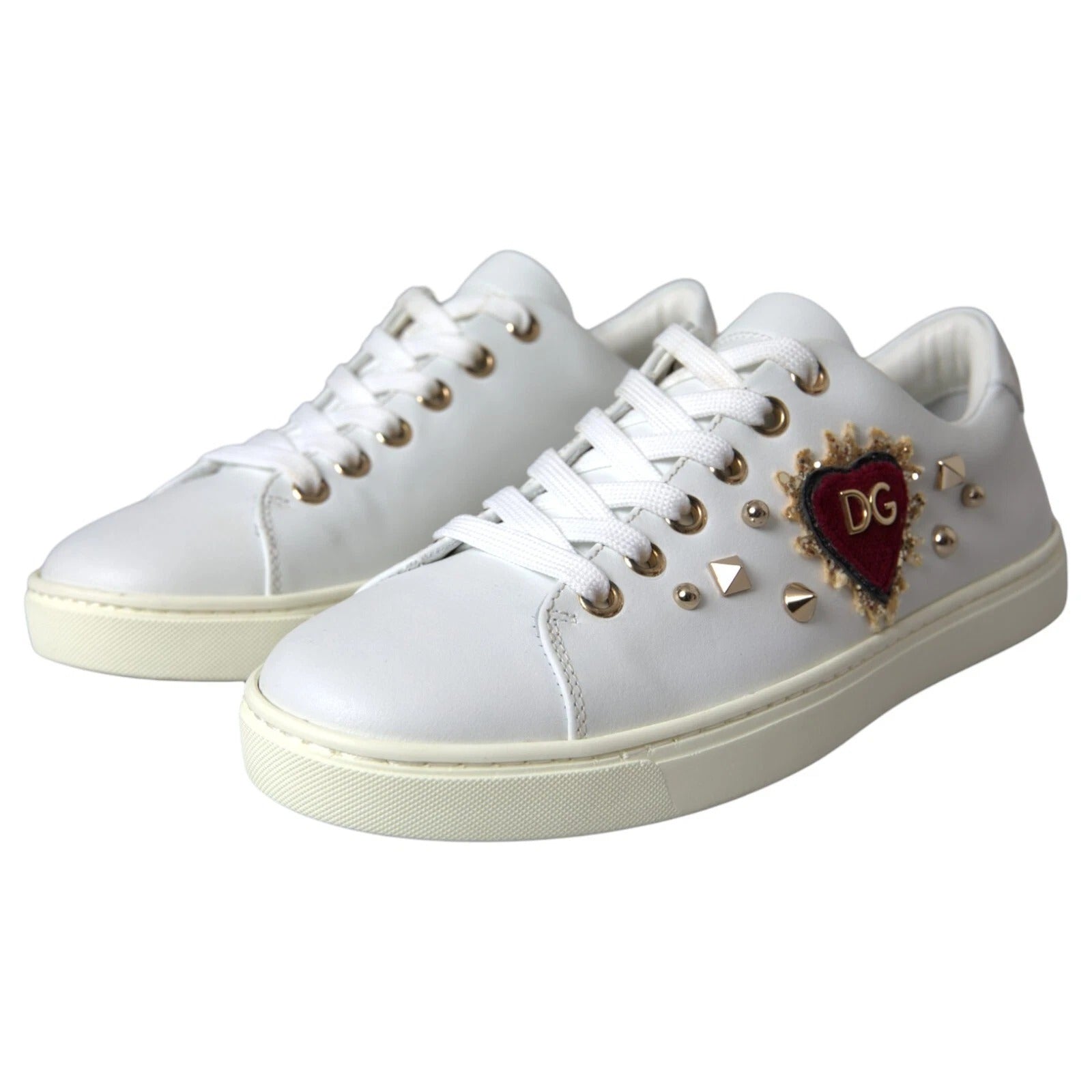 Baskets Dolce & Gabbana en cuir blanc et or avec cœur rouge