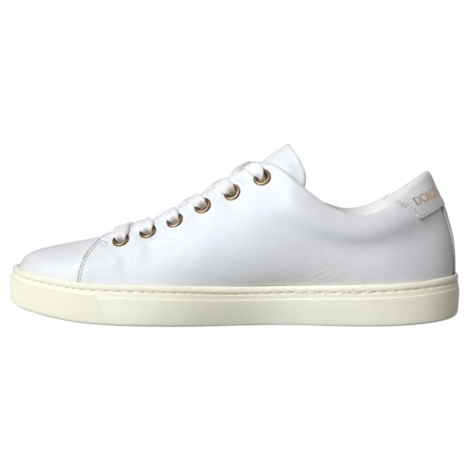 Baskets Dolce & Gabbana en cuir blanc et or avec cœur rouge