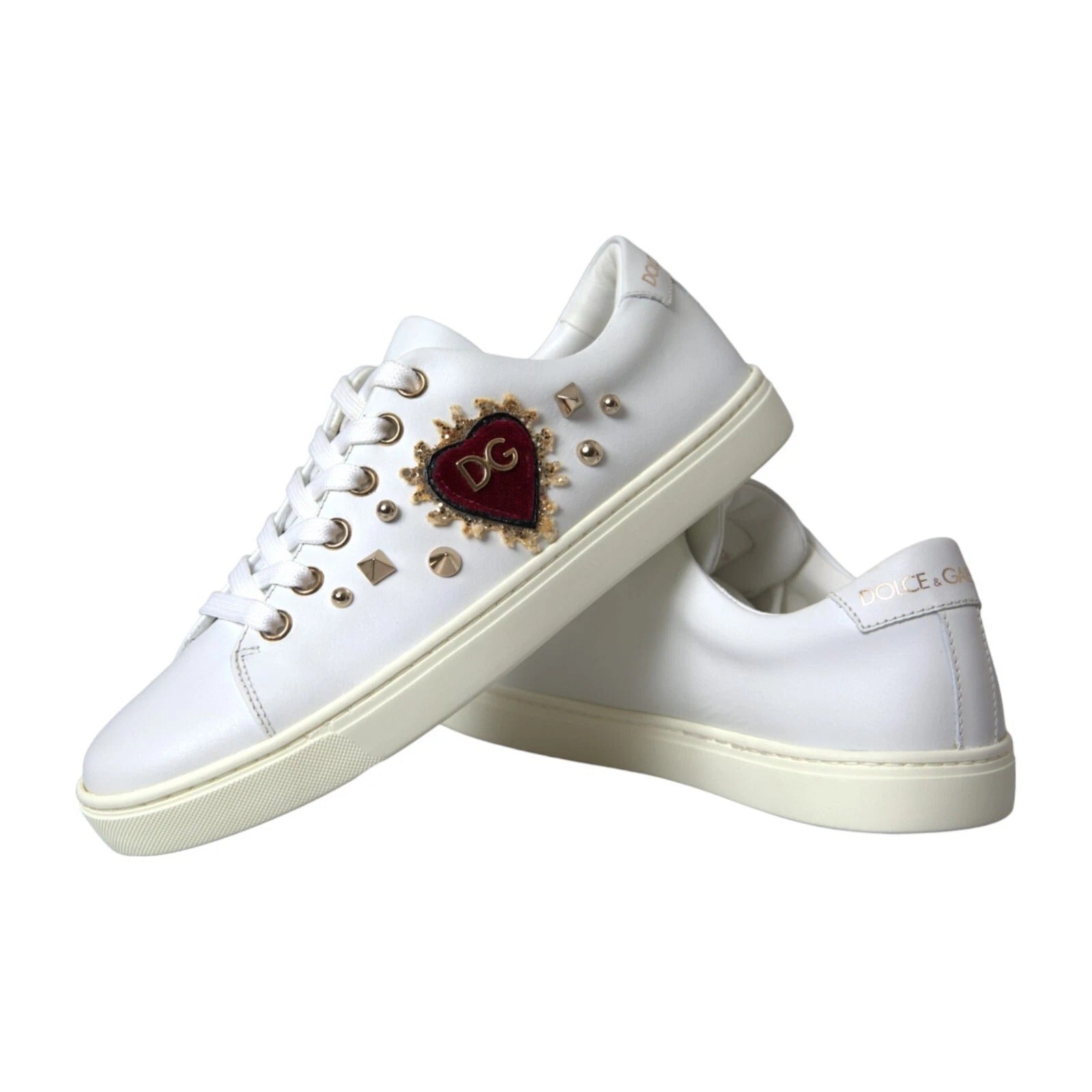Baskets Dolce & Gabbana en cuir blanc et or avec cœur rouge