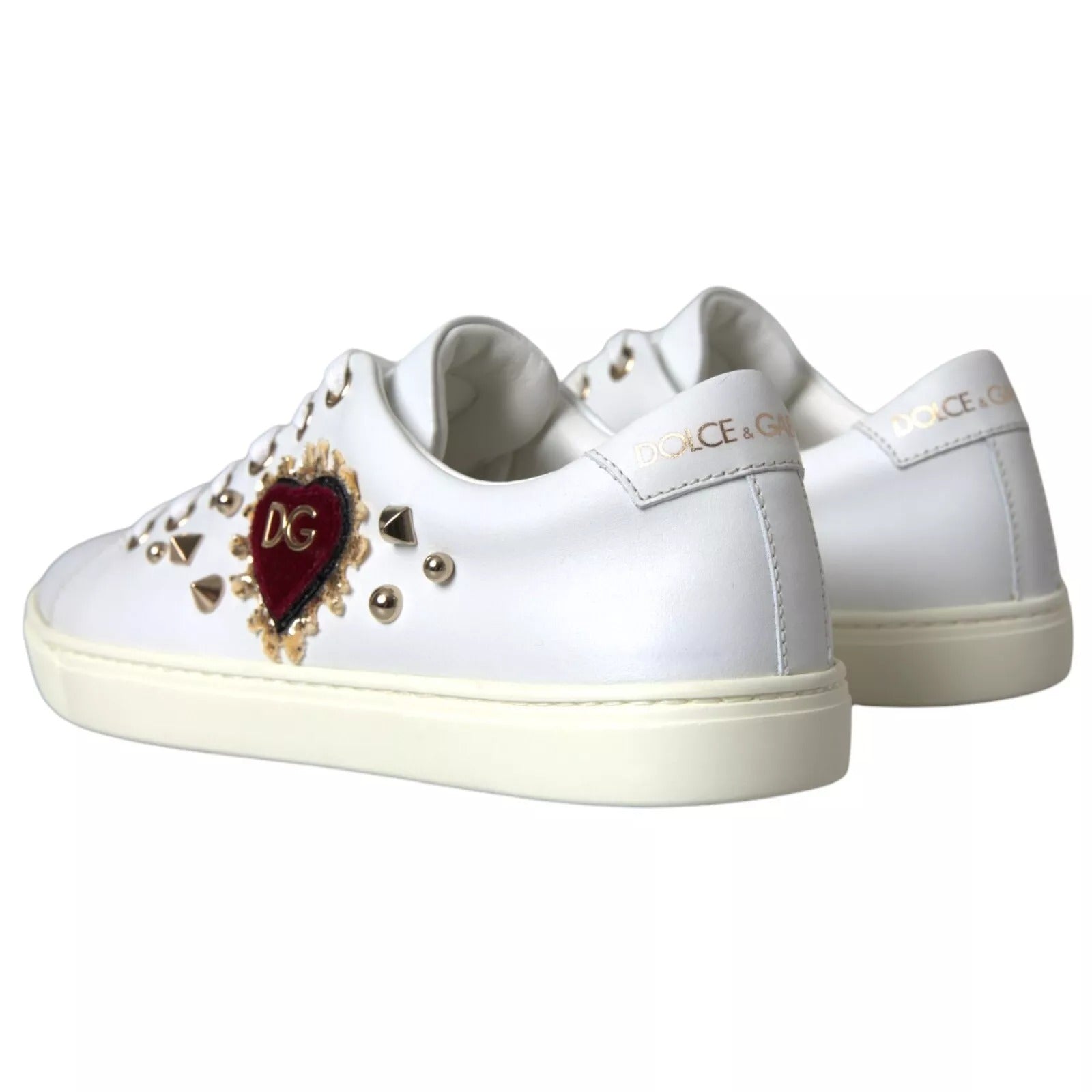 Baskets Dolce & Gabbana en cuir blanc et or avec cœur rouge